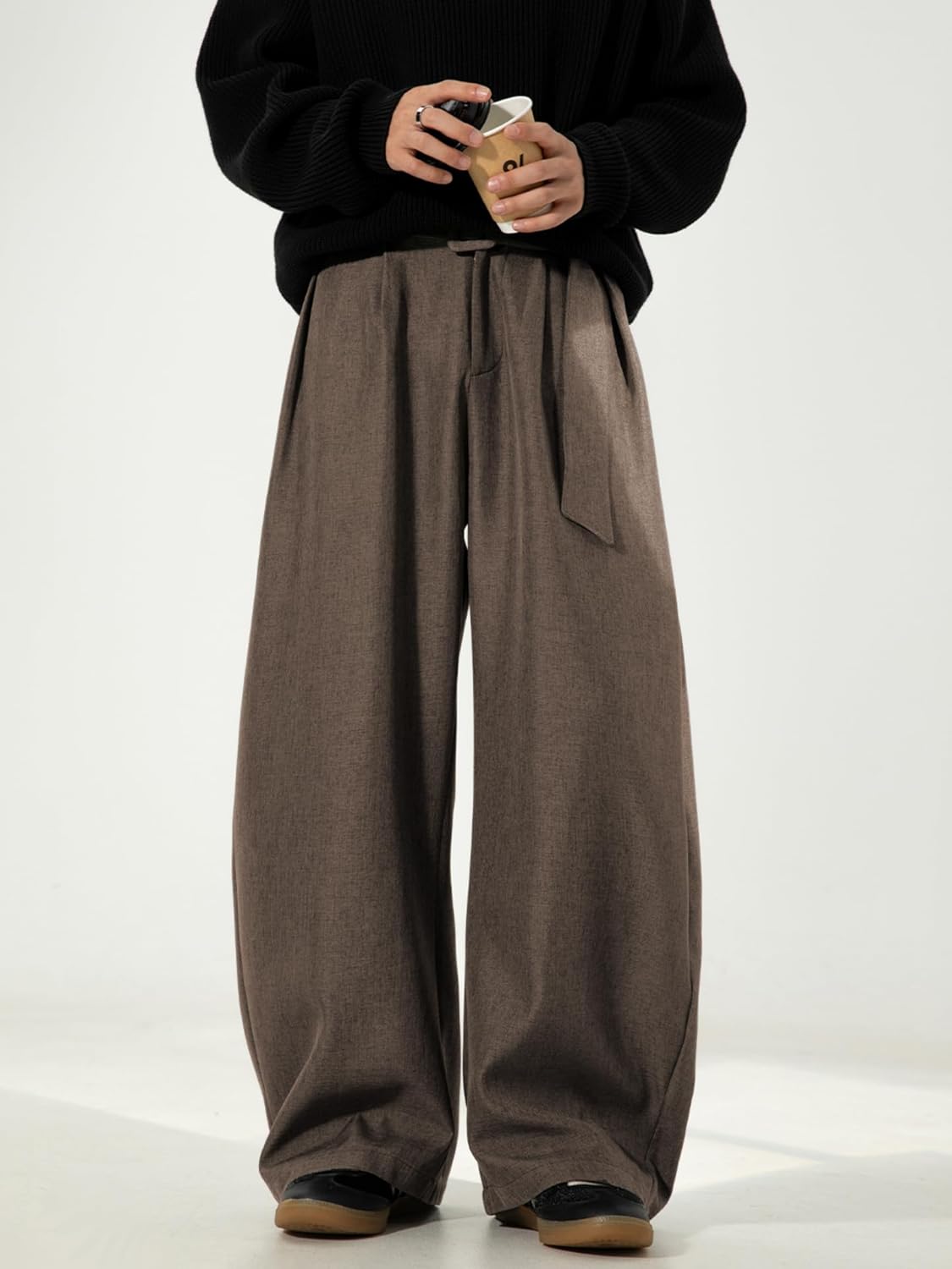 Mens Pleated Wide Leg Old Money Baggy Pants Casual Zipper Fly Pants Elastic Waist Loose Fit Fall Long Trousers with Pockets - Image 3