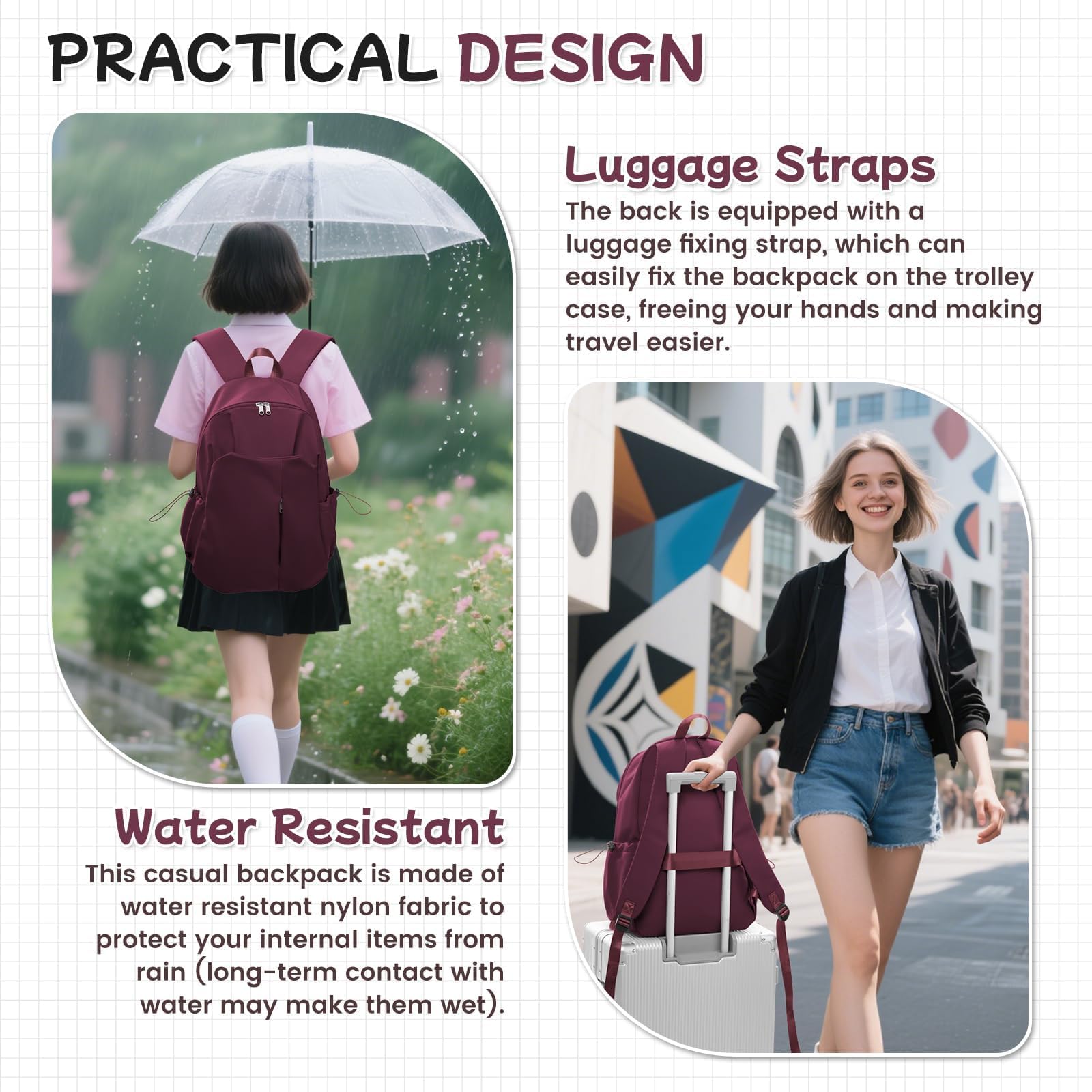 HYC00 Zaino Scuola Media Ragazza Zaino da Scuola Superiore Leggero Zaino Università College Zaino Casual Daypack Backpack Zaini Scuola Cartella Impermeabile 14 Pollici Laptop Bag Zainetto Zaini Donna