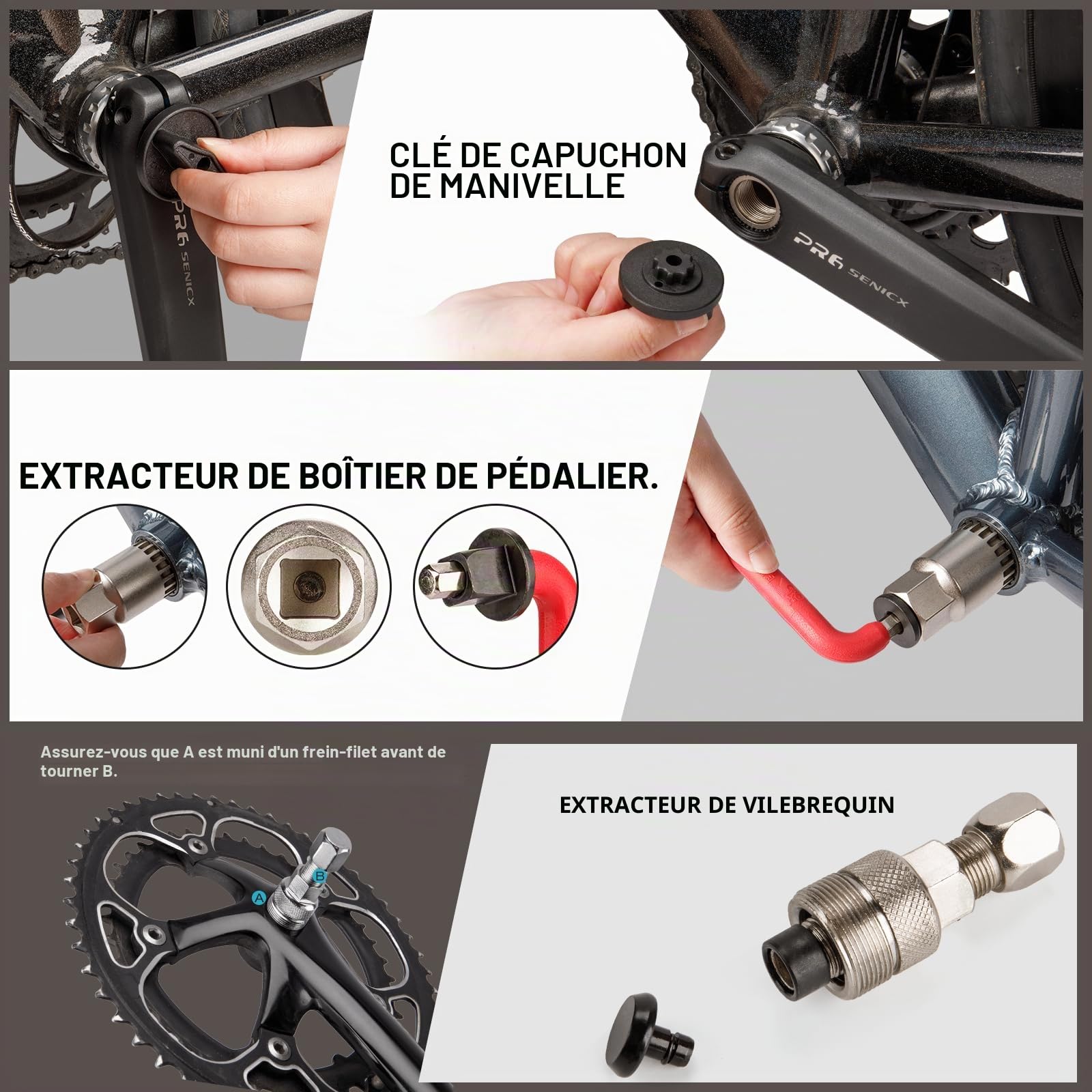 Bike Hand Kit d'outils de réparation professionnel pour vélo avec outil de chaîne, clé à molette et accessoires, noir et rouge