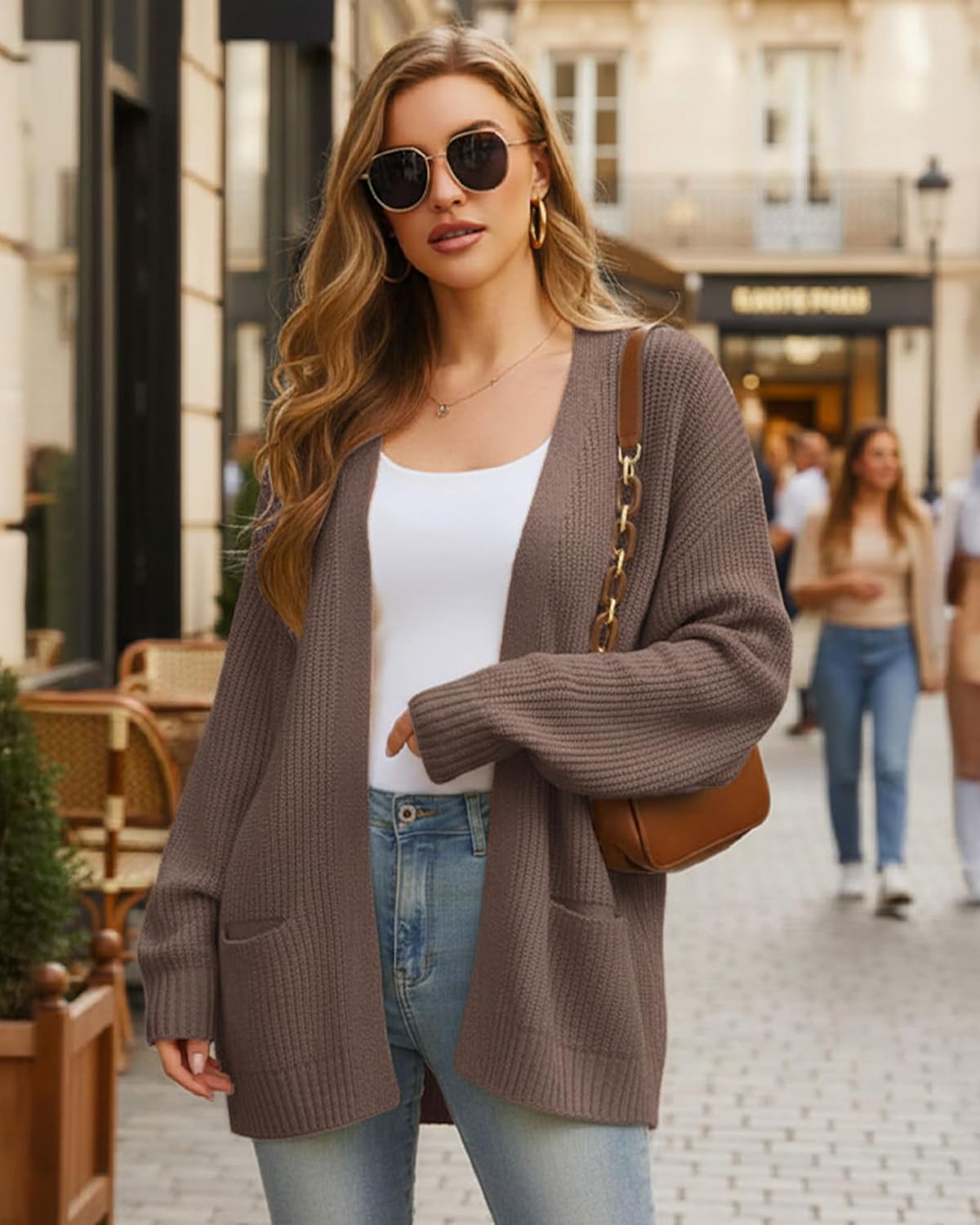 Women Oversized Cardigans Sweaters Winter Knit Sweater Coat Lightweight Open Front Casual Outwear with Pockets - Image 4