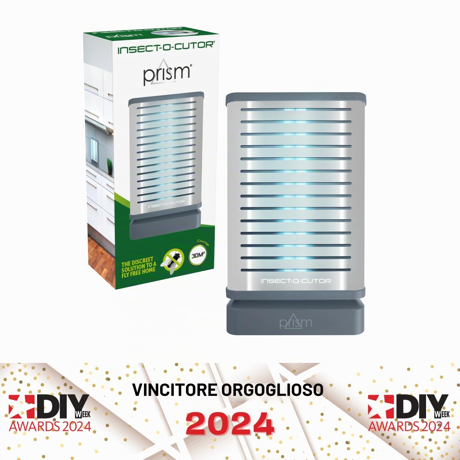 INSECT-O-CUTOR Prism, insetticida per interni, anti-zanzare, design elegante in alluminio, montaggio a scrivania o a parete, ideale per piccoli uffici, bar, cucine, cattura mosche con luce UV