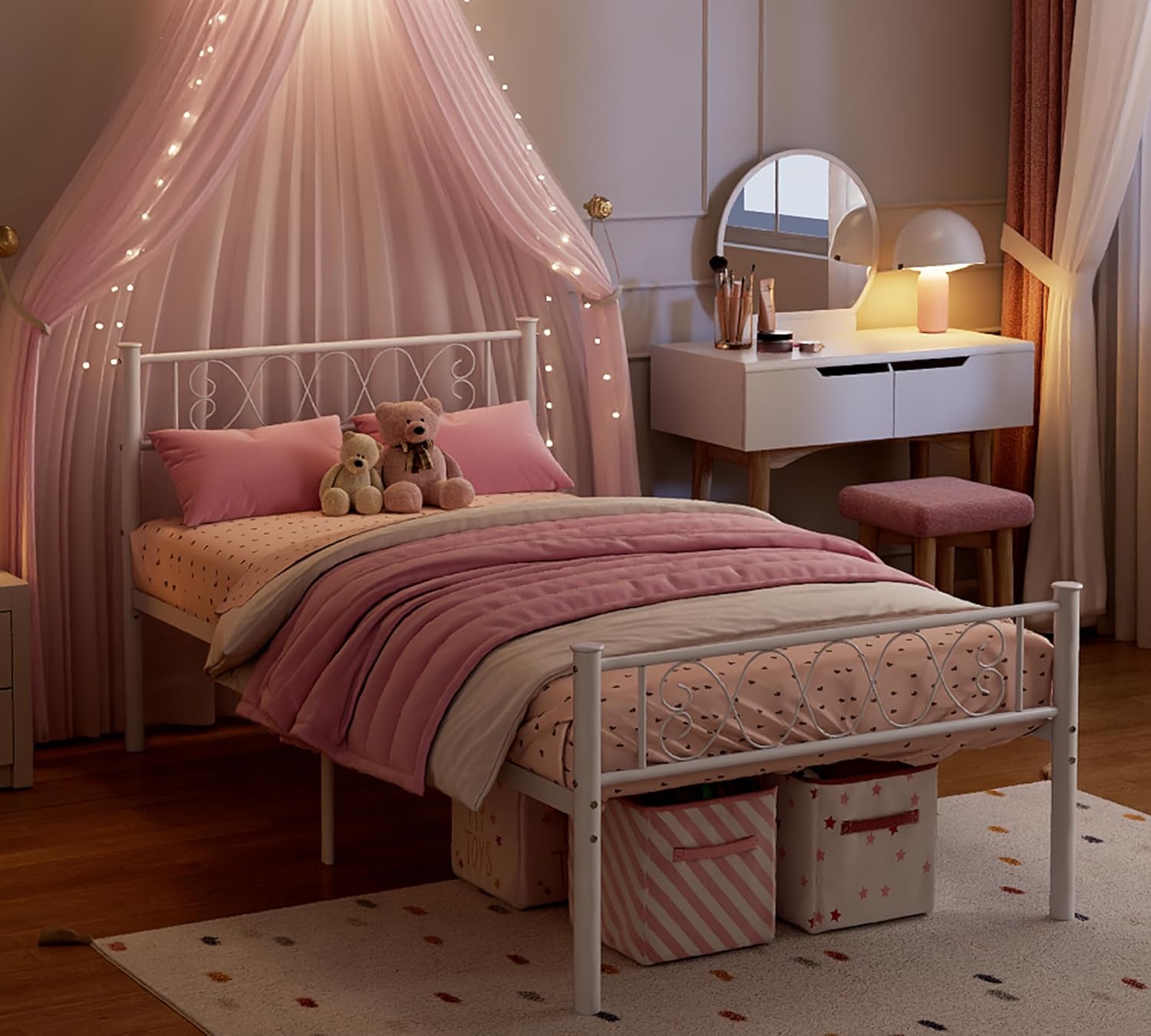 GarveeHome Twin-XL SizeMetal Bed Frame with Headboard & Footboard 13.7 Inch Metal Platform Mattress Foundation Support with Strong Metal Slats, Under Bed Storage, No Box Spring Needed