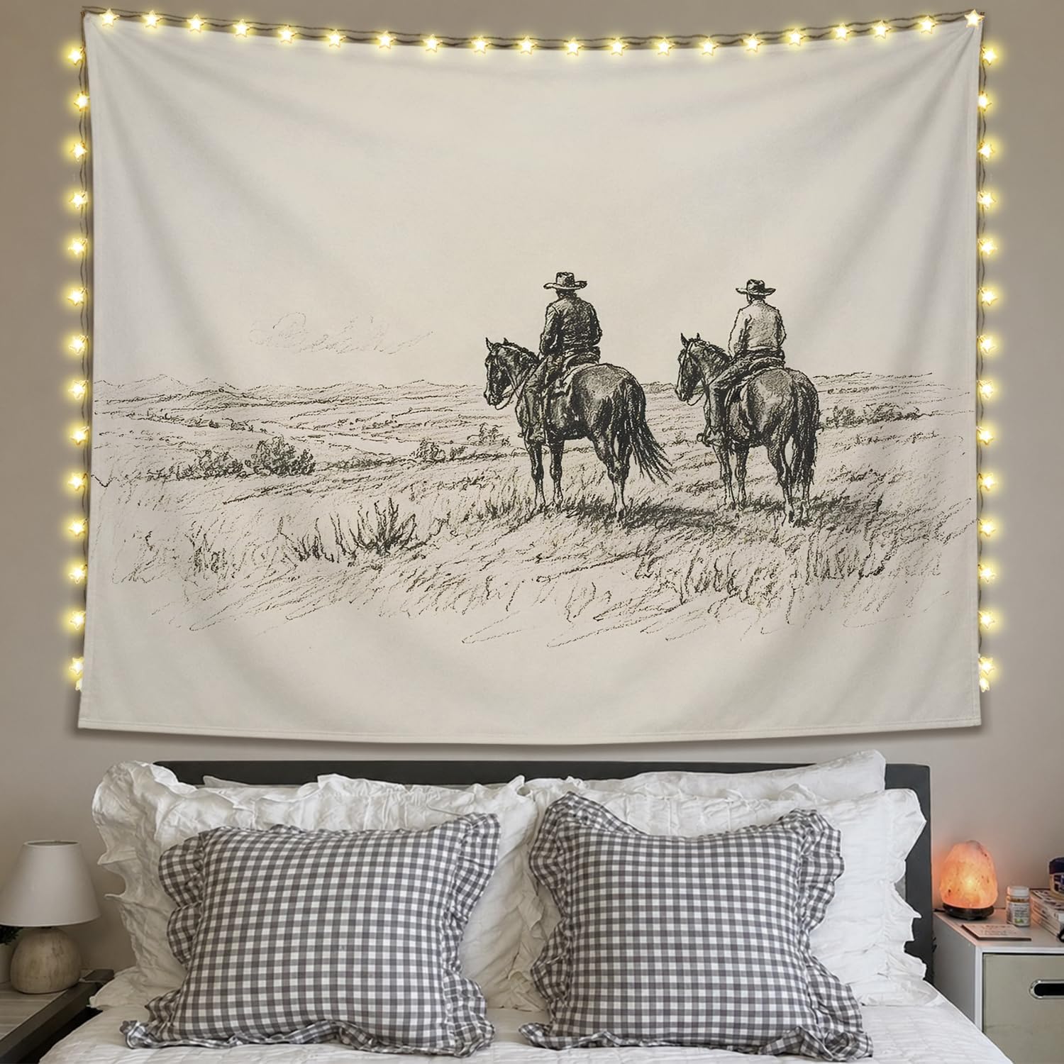 SkyCozy Vintage Western Cowboy Wall Tapestry, Western Home Room Decor, Rustic Farmhouse Neutral Cowboy Horse Antique Country Tapestry for Home Bedroom Living Room Wall Decor, 50x60 Inch