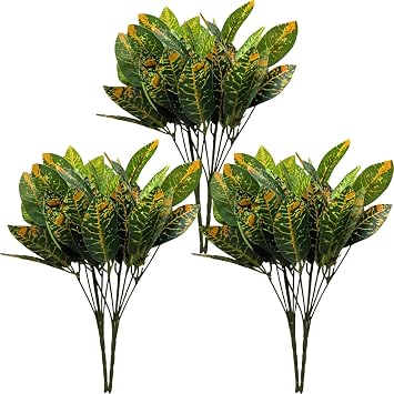 6 Bundles of Artificial Green Plants, Artificial Greenery, Fake Floral Plants Decor Outdoor Artificial Plants,Plastic Plants,Outdoor Large Decorative Flowers Color Changing Wood
