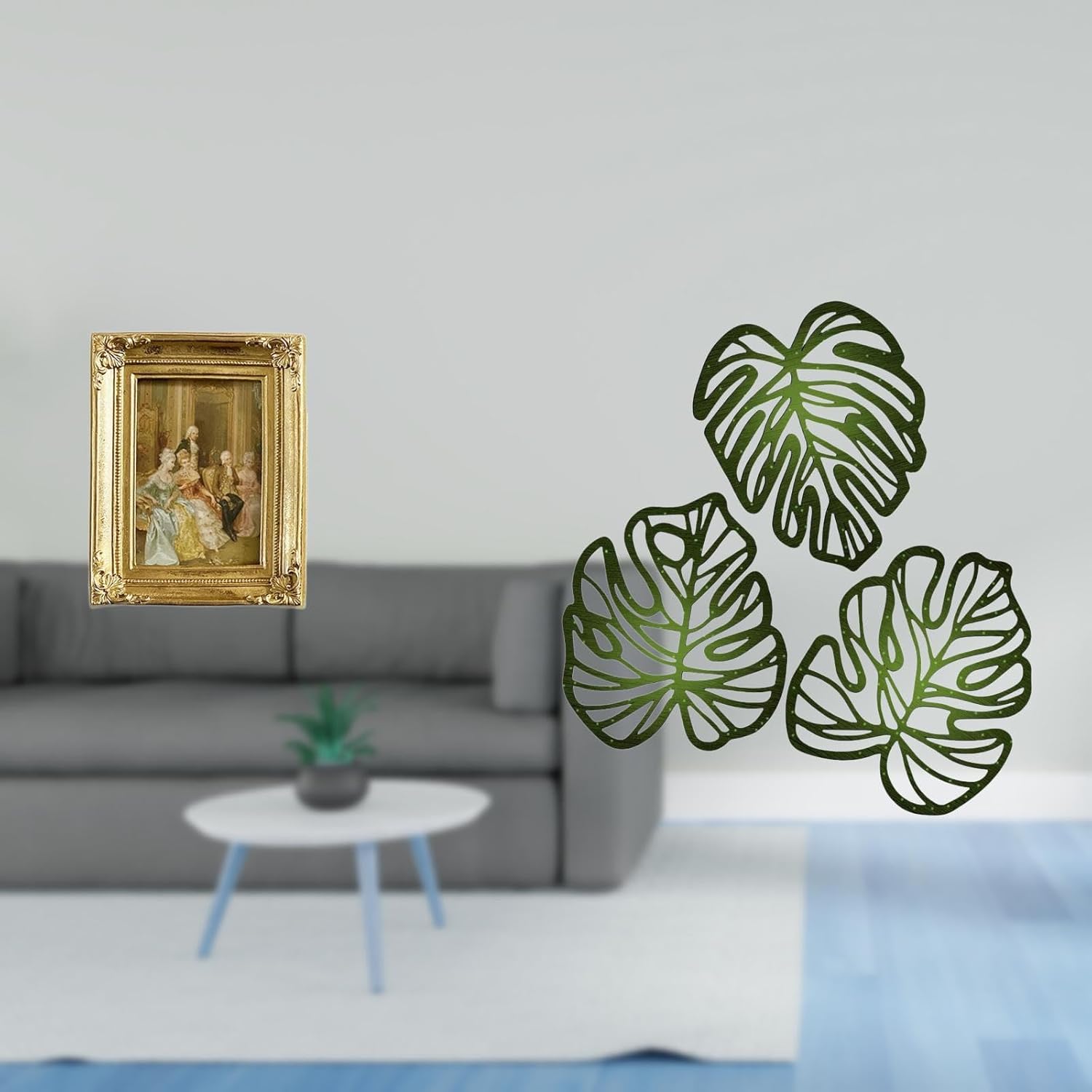 Fenteer Photo Frame Resin Picture Frame Stand Hanger Card Display Palm Leaves Wall Plaque Wood Wall Decor Handcrafted Resin and Wood Suitable for Bedrooms