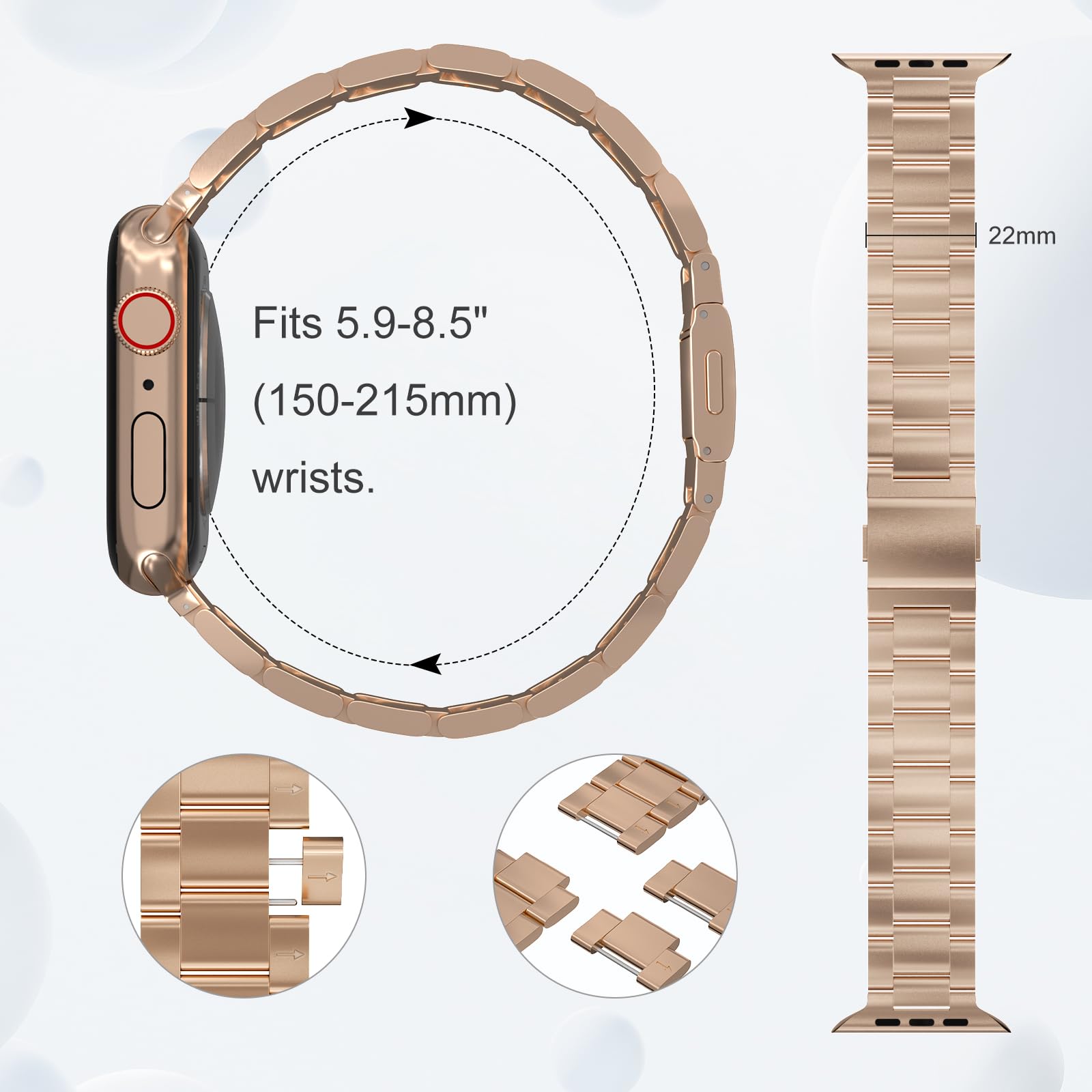 Metalowy pasek do zegarka Apple Watch, nie wymaga użycia narzędzi, pasek magnetyczny do zegarka Apple Watch Ultra / Ultra2 Series 9/8/7/6/5/4/3/2/1 SE, dla mężczyzn i kobiet