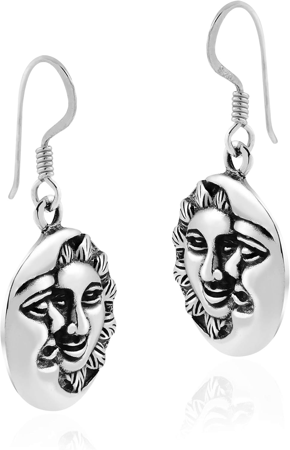 AeraVida Celestial Eclipse Sun and Moon Round .925 Sterling Silver Dangle Earrings | Silver Earrings for Women Dangle | Sun Moon Earrings Dangle | Eclipse Earrings