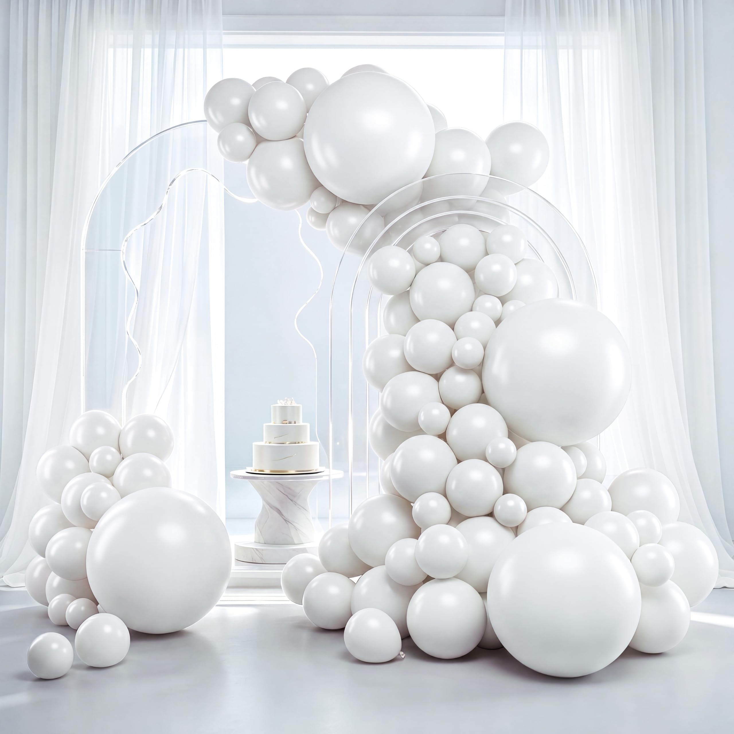 RUBFAC White Balloons 129pcs Different Sizes 18 12 10 5 Inch for Garland Arch, Latex Balloon for Engagement Wedding Anniversary Birthday Party Baby Shower Decoration