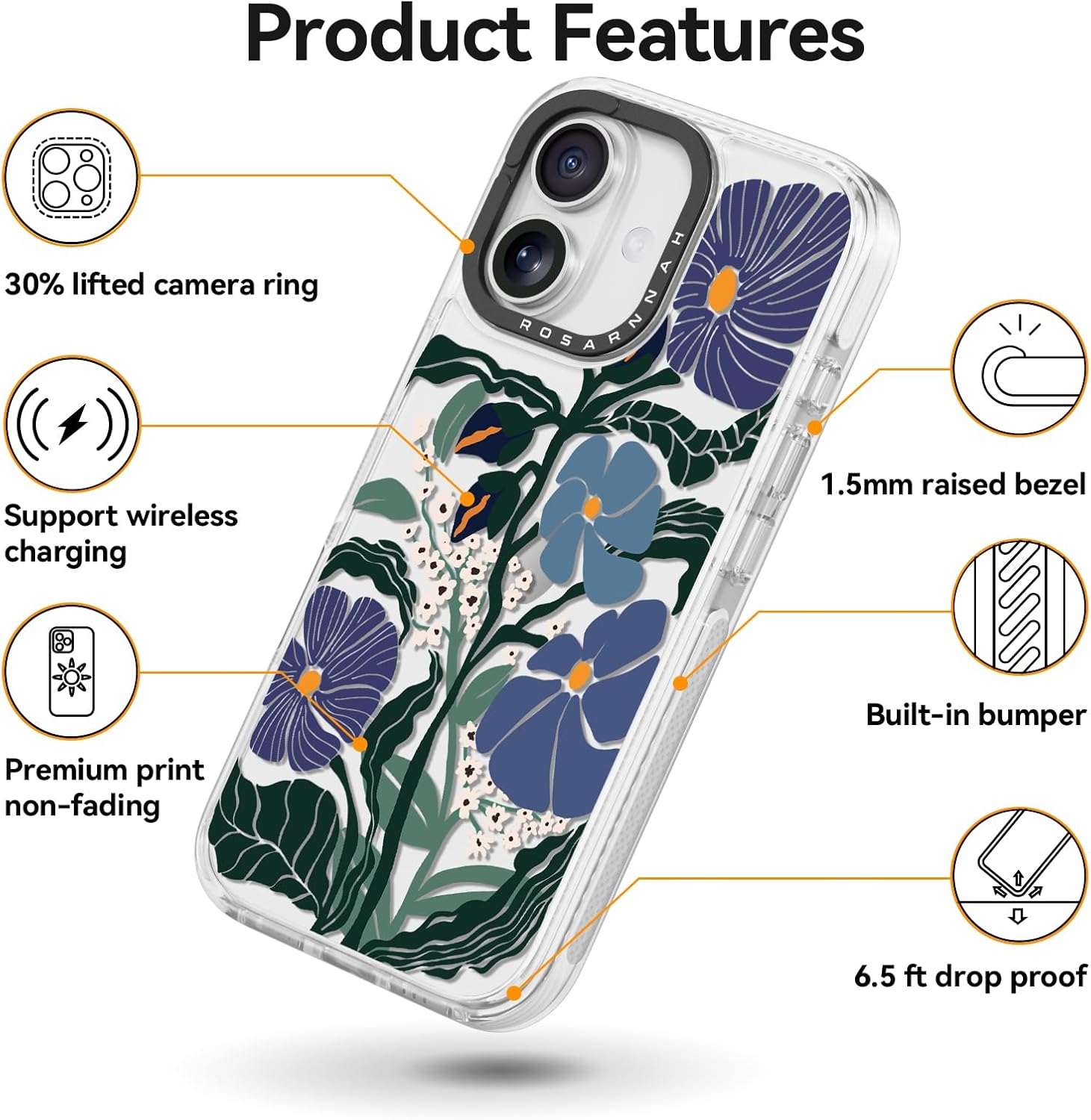 for iPhone 17 Case Cute - Durable Shockproof 6.6 ft Drop Impact Phone Case - Funny Passiflora Caerulea Design (6.3") Clear - Image 6