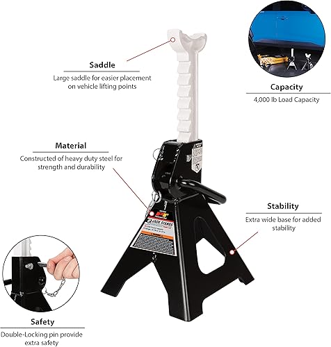 Miniatura 4 de Performance Tool W41006 Soportes de gato de bloqueo doble de 6 toneladas (par)