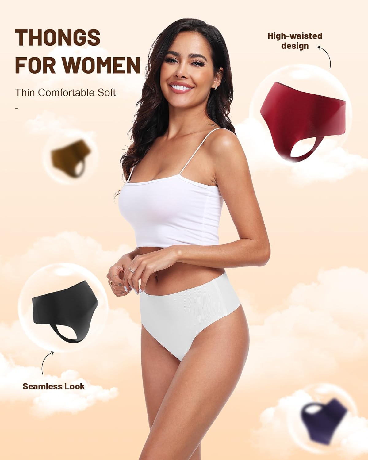 Cotton Thongs for Women High Waisted Seamless No Show Thong Stretchy Comfort Panties S-XL - Image 4