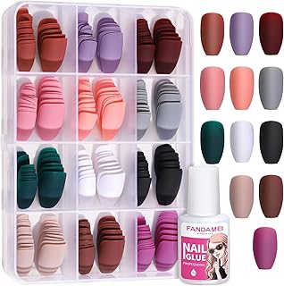 FANDAMEI Press on Nails, 12 Packs 288PCS Matte Press on Nails Medium Length, Short Fake Nails Full Cover, Ballerina Coffin with 7g Nail Tips Glue