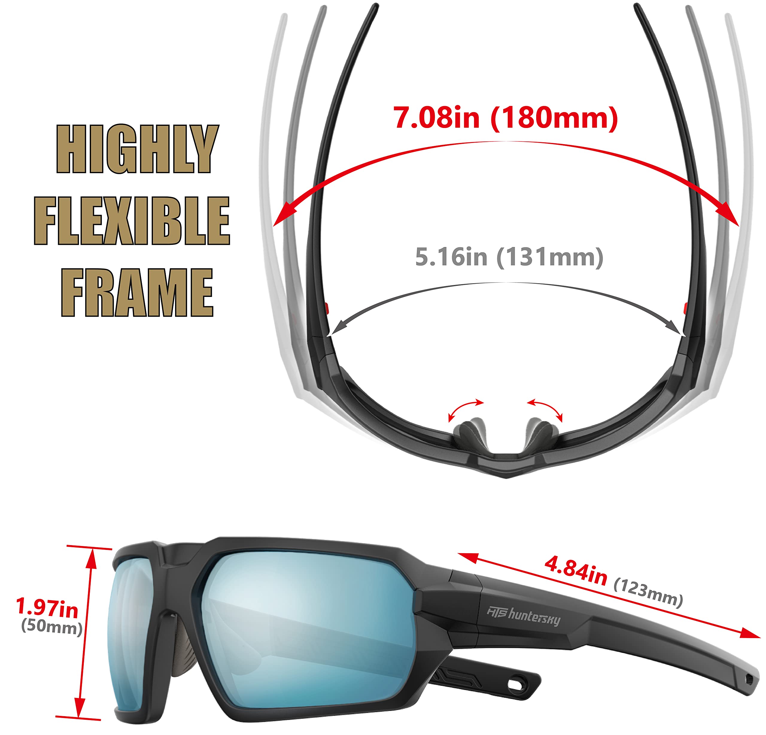 HTS HUNTERSKY Q37 Occhiali da sole polarizzati di grado militare, protezione contro gli impatti balistici, per moto, MTB, corsa, guida, pesca all'aperto