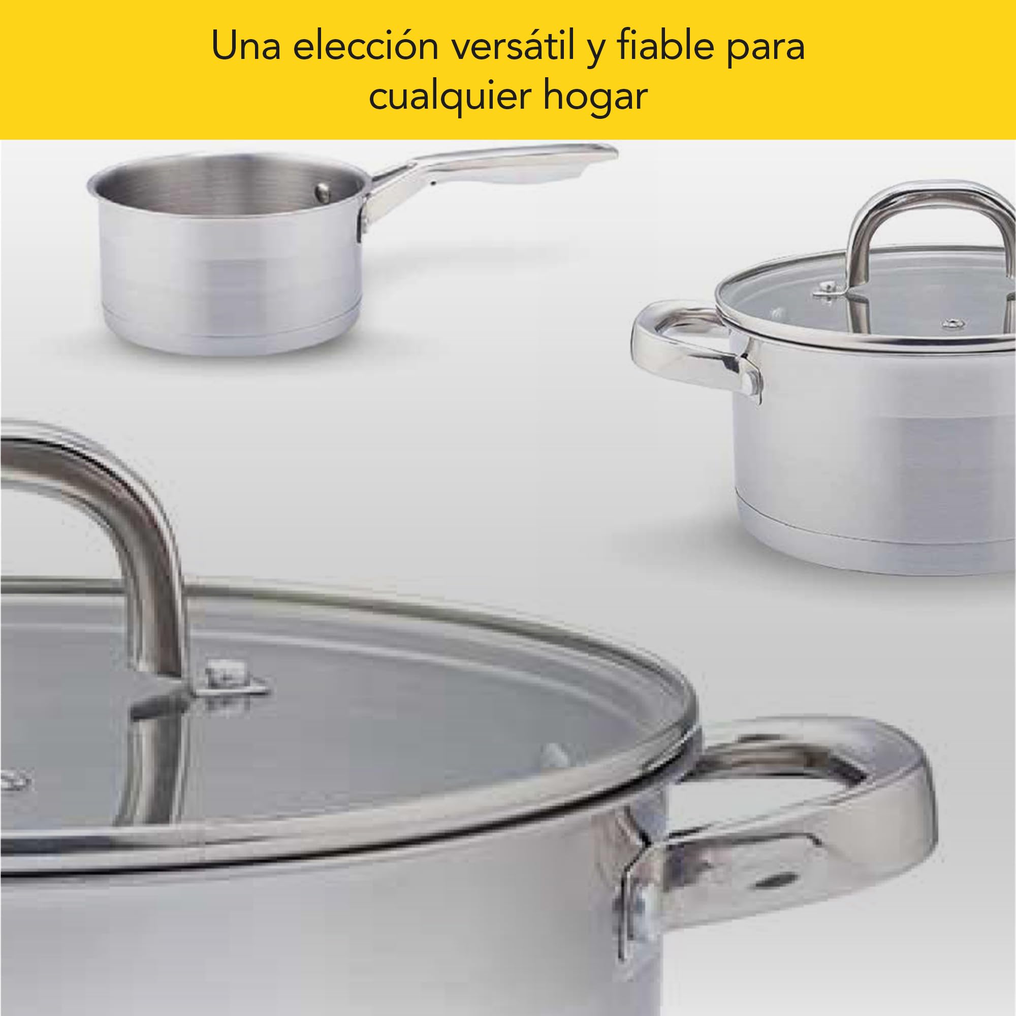 CASTEY - Batería de Cocina Essentials – 3 Piezas: Olla 24 cm (5,4 L) + Olla 18 cm (3 L) + Cazo 16 cm (1,8 L), Acero Inoxidable, Alta Durabilidad, Compatible con Inducción, Gas y Vitrocerámica