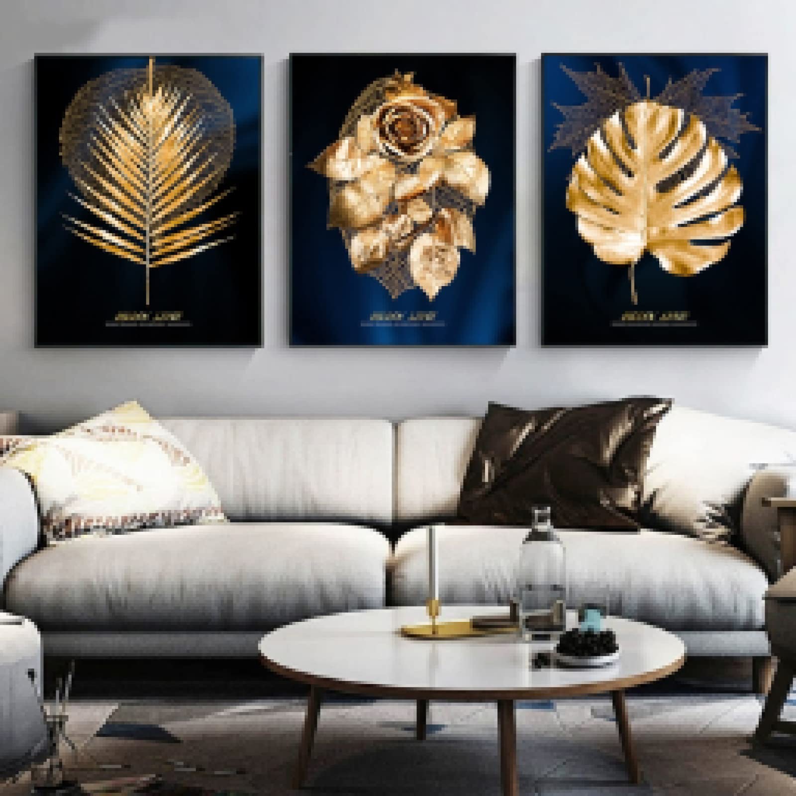 Peintures toile art moderne aux détails de feuilles dorées - 8