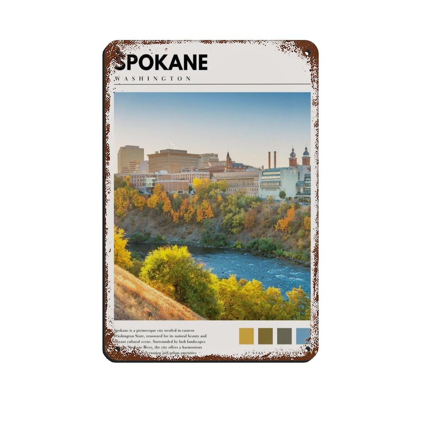 Poster de Washington State Spokane, l'art vintage en métal pour créer un coin bistrot