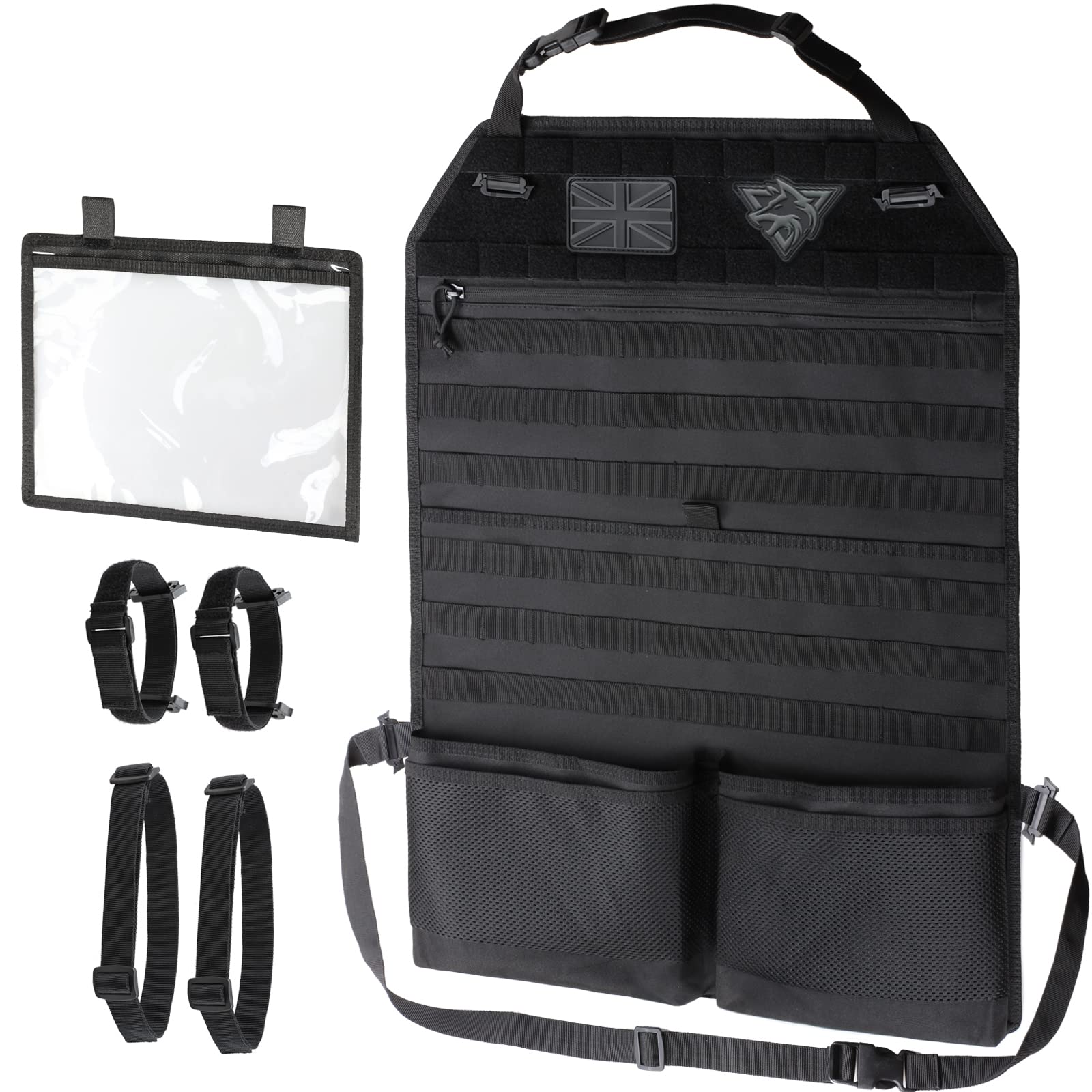 WYNEX Organizer tattico per sedile posteriore dell'auto, con porta pistole, protezione per schienale sedile tattica MOLLE, universale, compatibile con veicoli, camion, monovolume, pickup, con tasca