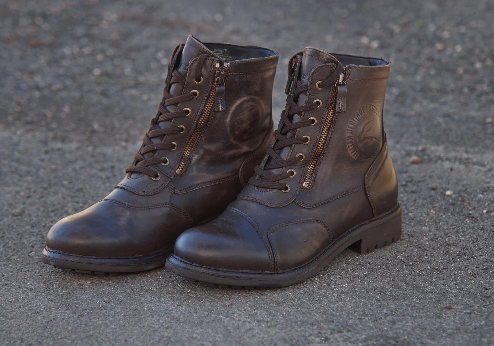 FALCO Stiefel Aviator braun Leder wasserdicht D3O High-Tex CE Doppelreißverschluss