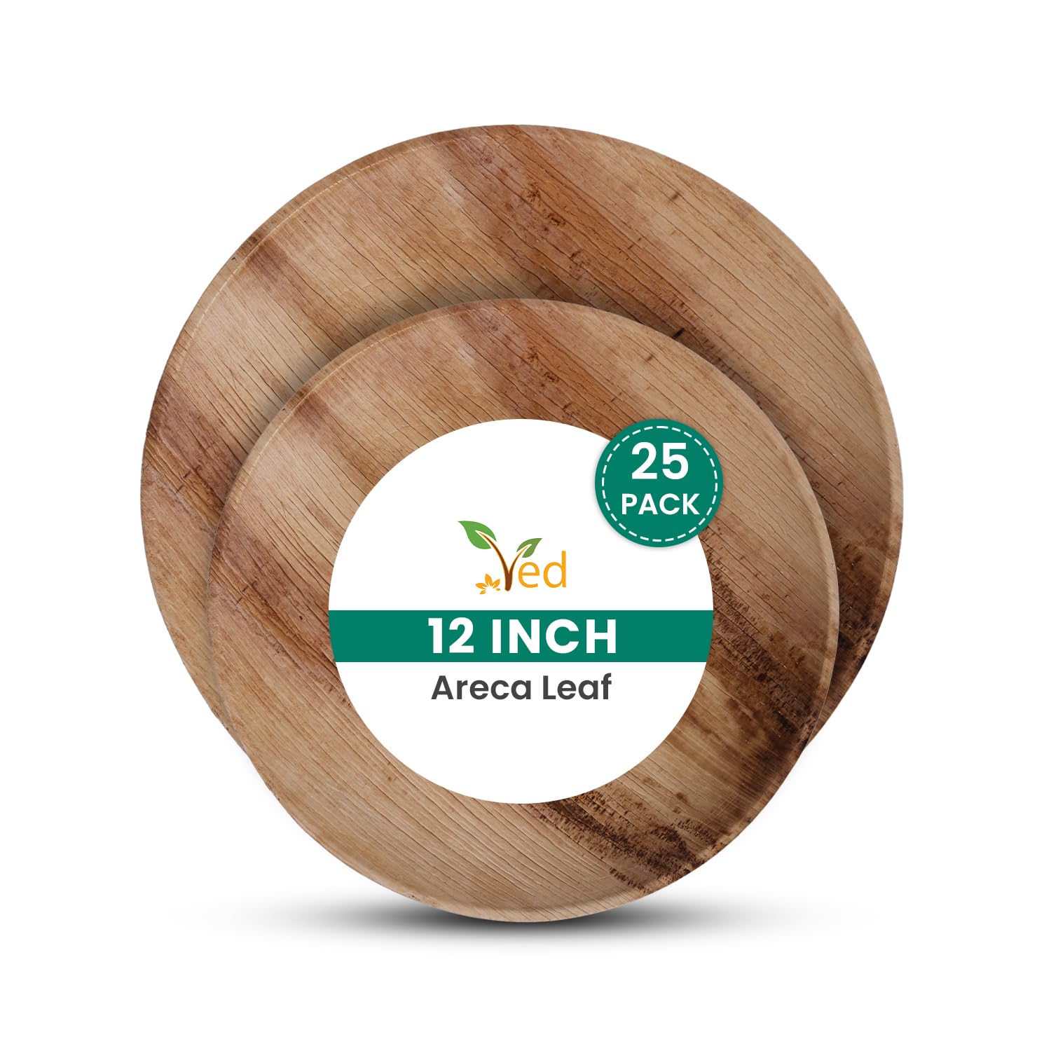 Ved Einweg-Teller aus Areca-Blatt, umweltfreundlich, biologisch abbaubar, (30 cm, rund), kompostierbare Essteller, robuster Teller für Hochzeiten, Partys und Picknicks, mikrowellen- und ofenfest.