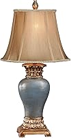 Chapelton Traditional Table Lamp - Handcrafted Resin Blue Base, Gold Accents, Tan Faux Silk Shade | Elegant Living Room Bedroom Lighting