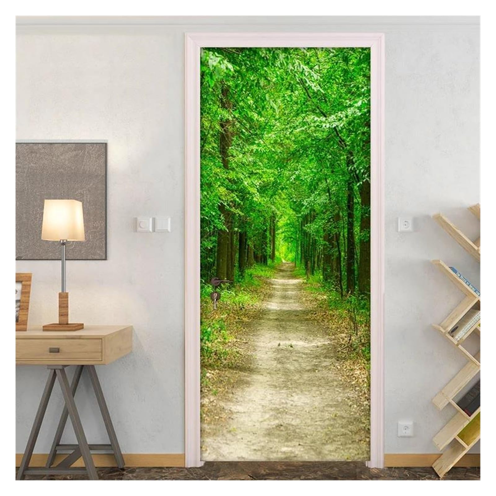 Naklejki na drzwi Ścieżka Leśna 3D Naklejki Dekoracyjne Na Drzwi Do Salonu Łazienka Wodoodporna Samoprzylepna Fototapeta Na Drzwi(77x200cm)