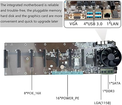 Miniatura 5 de SUOHUI GPU Mining Rig Complete Mining Server Case for EthereumETH Crypto Mining Prebuilt 8 GPU Mining Motherboard, 1800W PSU, 8 ventiladores de