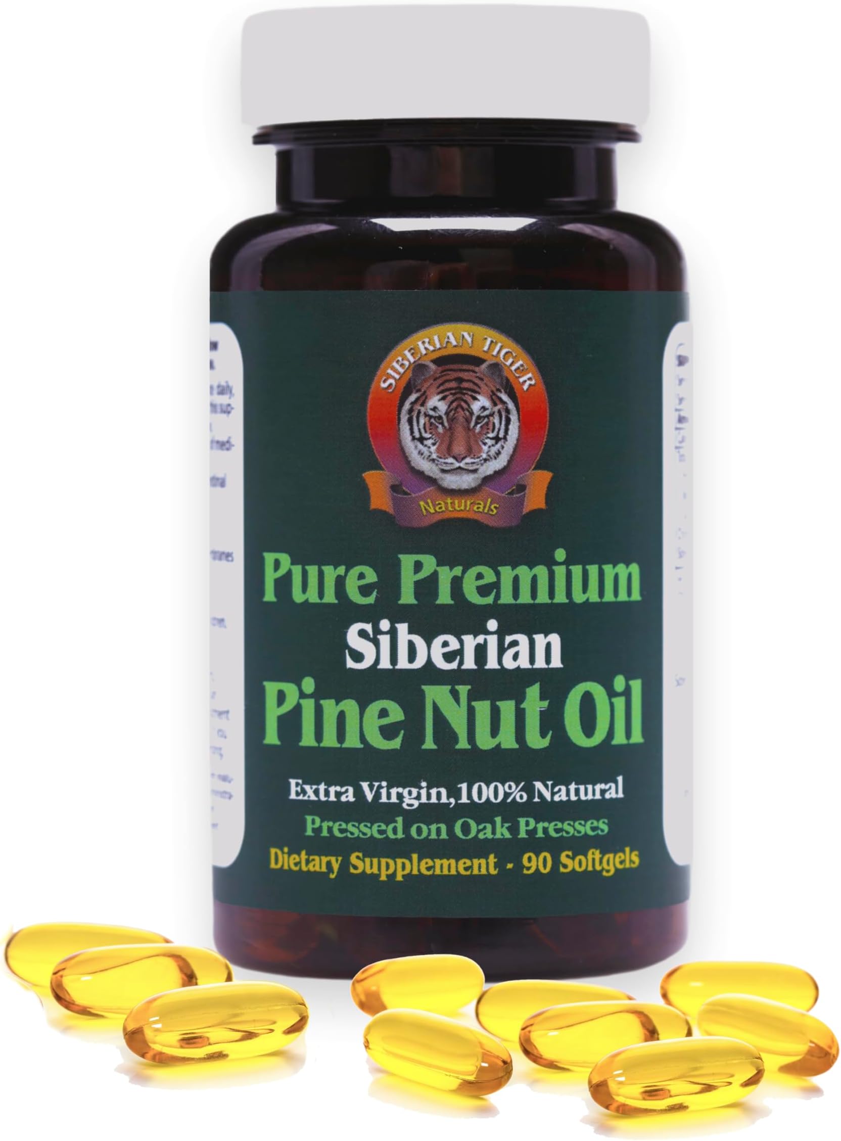 100% Pure Siberian Pine Nut Oil Capsules, Premium Quality, Cold Pressed Using Wooden Presses, No Preservatives or Additives, Supports Healthy Digestion - 90 Count