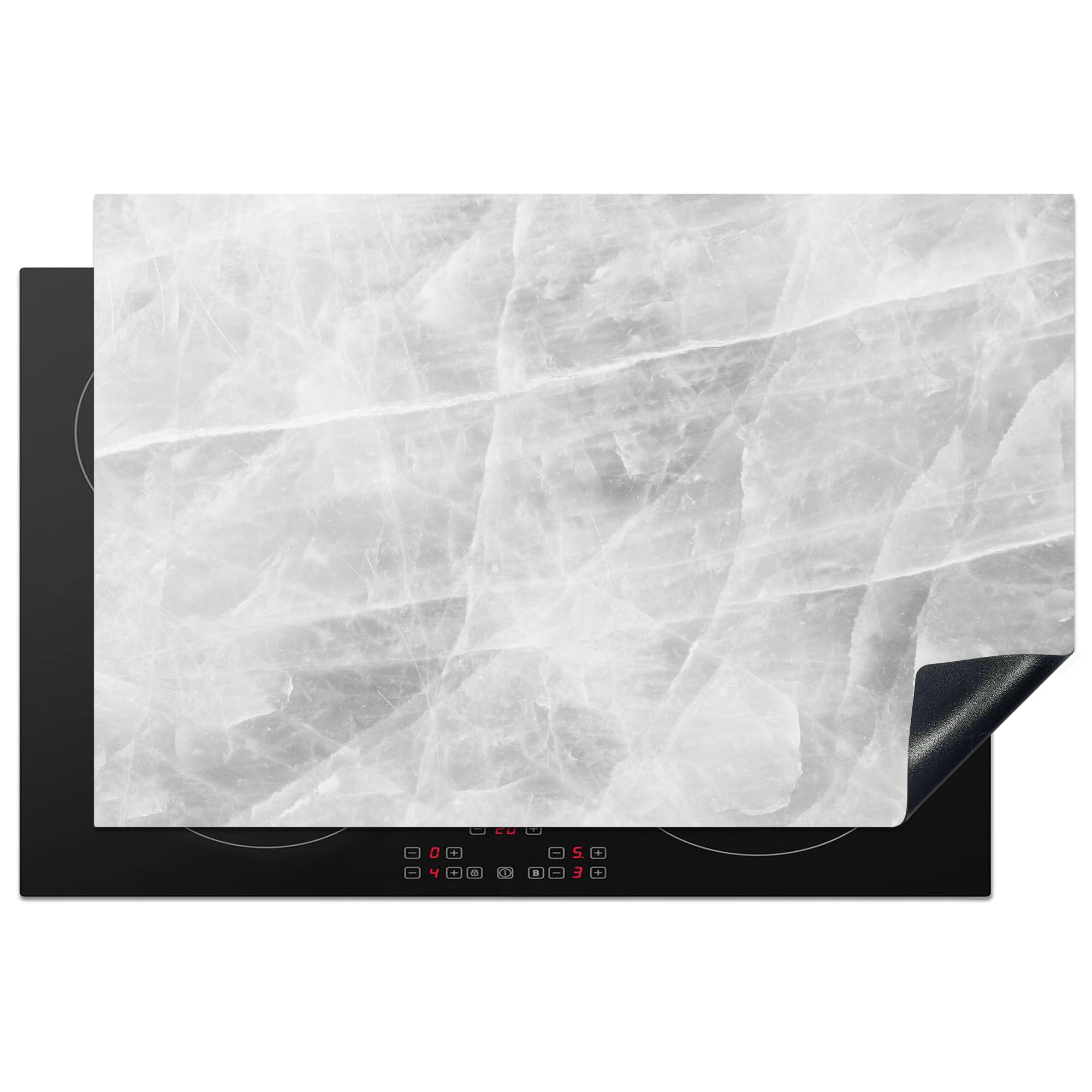 KitchenYeah© Induction Hob Protector Mat 20.5"x31.9" / 81x52 cm Stove Cap Top Cover Kitchen Cooker Covers for Electric Hobs Vinyl Marble - Stone - White - Luxury - Marble Look