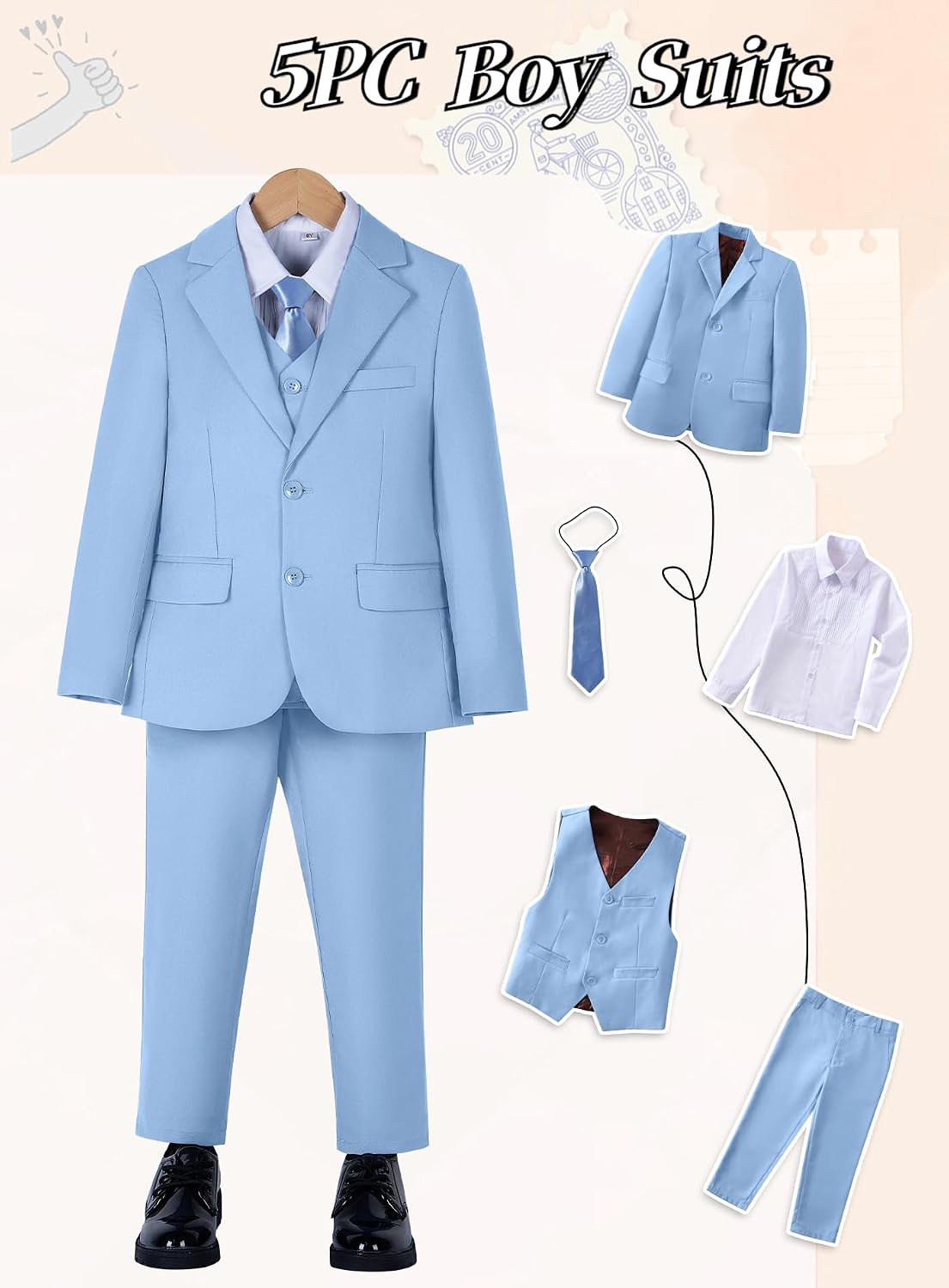 YuanLu Toddler 4T Suit for Boys Light Blue Easter Tuxedo Kids Wedding Suits