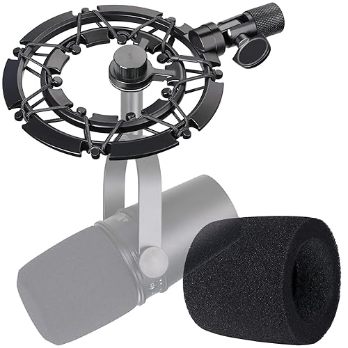 MV7 Shock Mount with Pop Filter, Alloy Shockmount with Foam Windscreen Matching Mic Boom Arm Stand Compatible with Shure MV7 Mic by YOUSHARES - Shock Mount