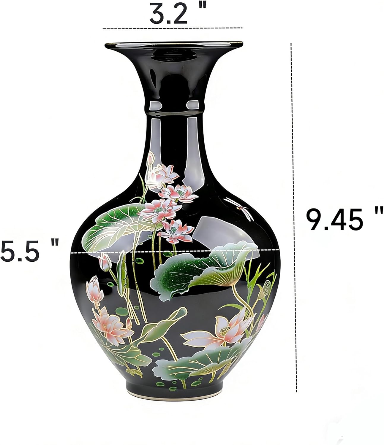 9.45'' China Style Decorative Vase, Classic Ceramic Vases for Art Home Decoration, Chinese Retro Porcelain Ceramic Vase with Base, Jingdezhen Ceramic Oriental Vase - Black - Image 5