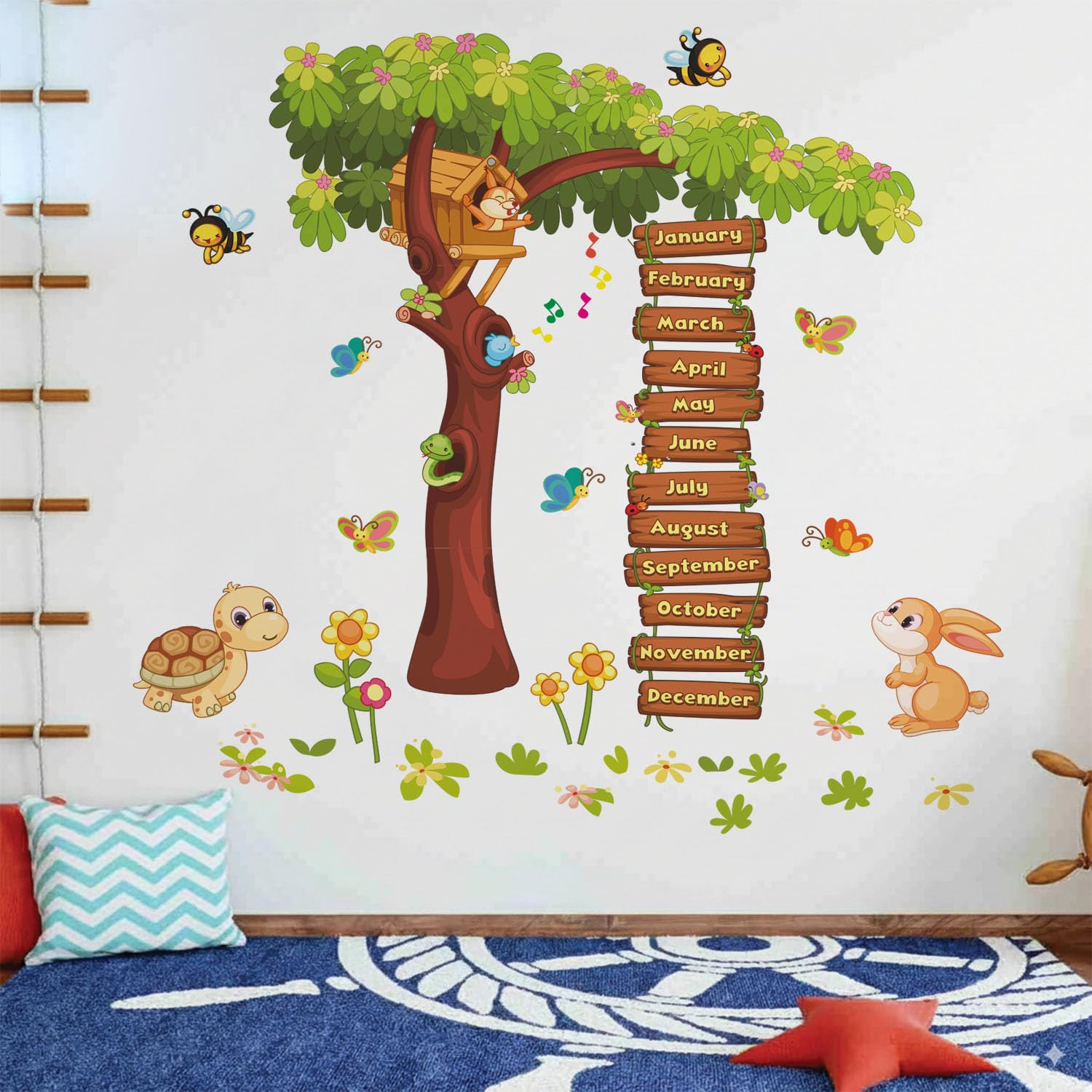 StickMe Months of the Year Kids Learning Education Nursery School Kinder Garden Wall Sticker 110cm x 100cm (Multicolour, vinyl ), Botanical
