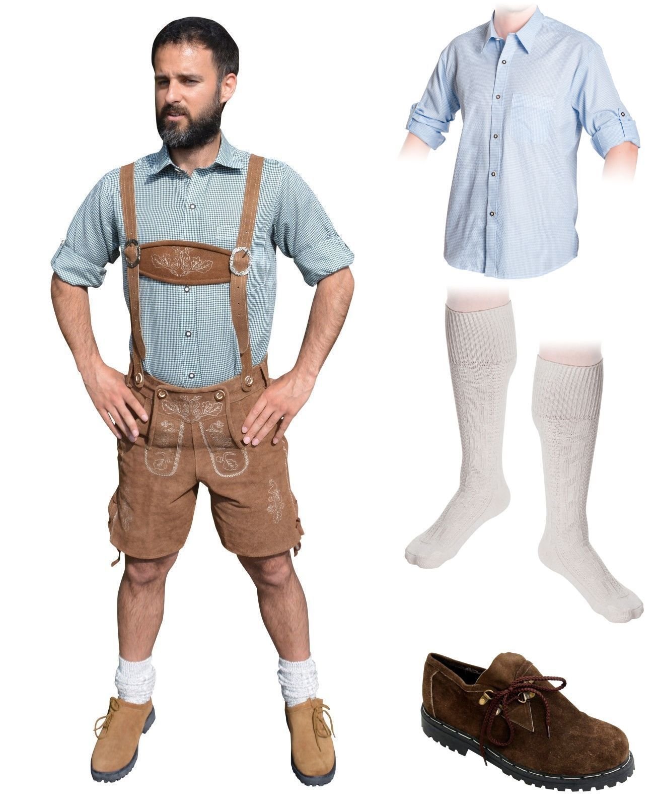 Produktbild von Dirndloutlet Wertige Herren Trachten Kurz Lederhose Von BOHMBERG Traditionell In Rustikalem Antik-Braun/Oktoberfest/Wiesn/Lederhose / 100% Leder Gr.58