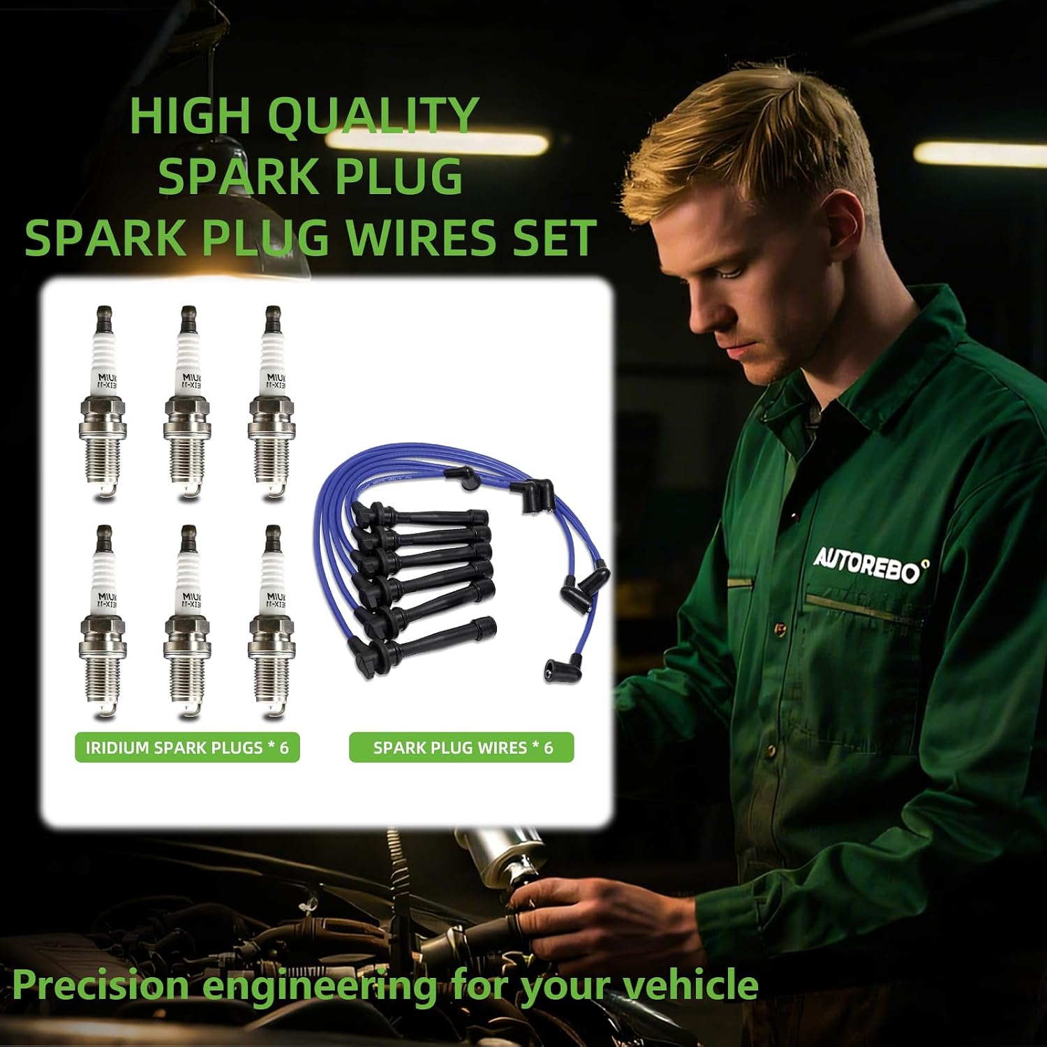 Set of 6PCS Ignition Spark Plug Wires 671-6220 3878 RC-XX91 & 6 Iridium Spark Plugs Set Compatible with Hyundai Tiburon Santa Fe Sonata Kia Magentis Optima 2.5L 2.7L V6# 55803 27501-37B00 27501-37A00