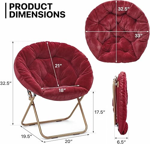 Miniatura 3 de MoNiBloom Silla redonda plegable de piel sintética para dormitorio, sala de estar, patio, marco de metal plegable, de gran tamaño, cómoda,