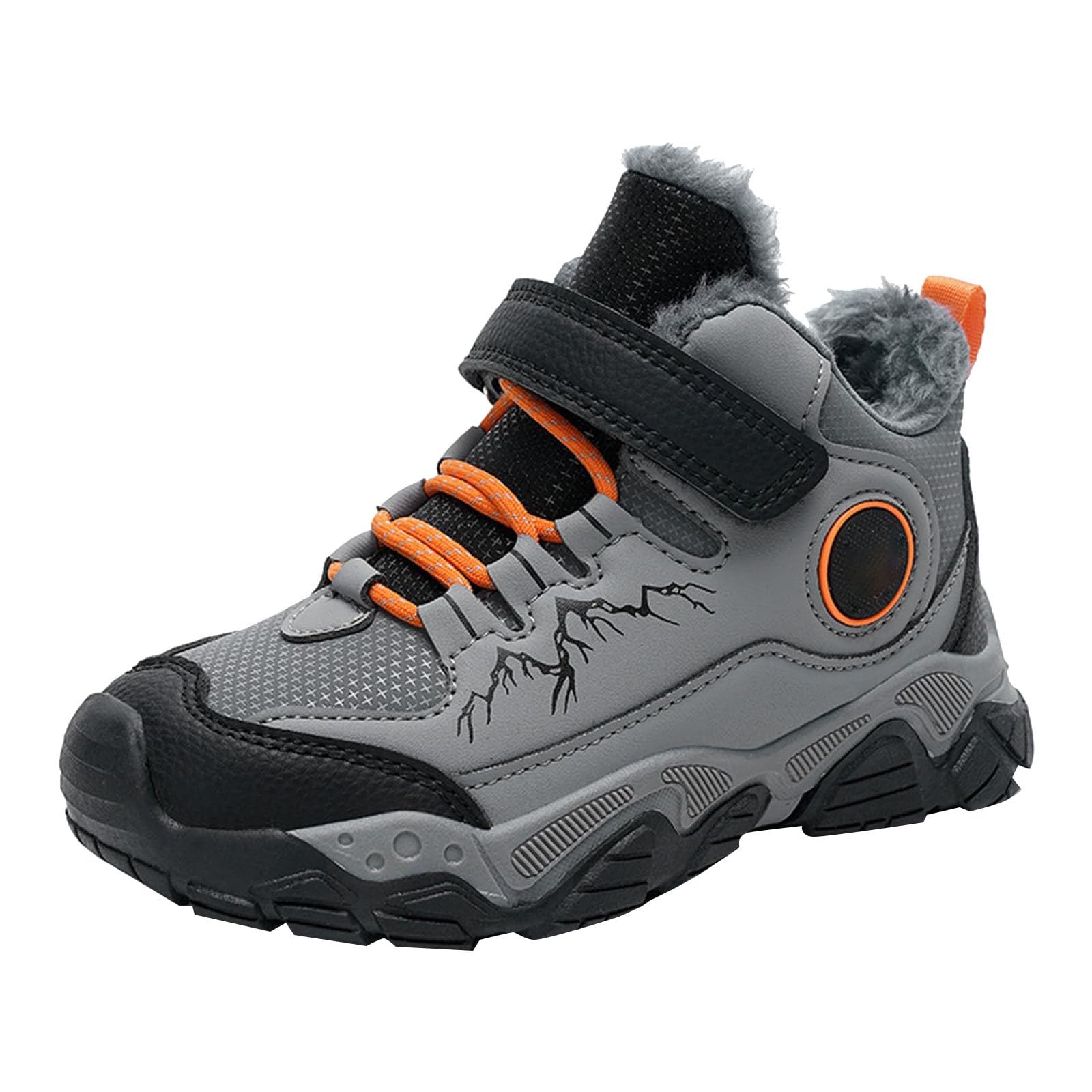 Stivali invernali per ragazzi, foderati in pile, imbottiti, caldi, per bambini, senza pizzo, scarpe da trekking piatte antiscivolo da passeggio leggere