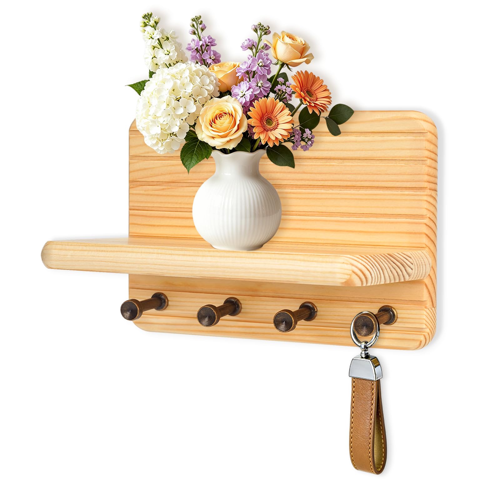 Jemyxhw Schlüsselbrett Holz, Wand Deko Wandgarderobe mit Ablage, Schlüsselboard mit 6 Haken, für Eingang, Flur, Schlafzimmer, Wohnzimmer