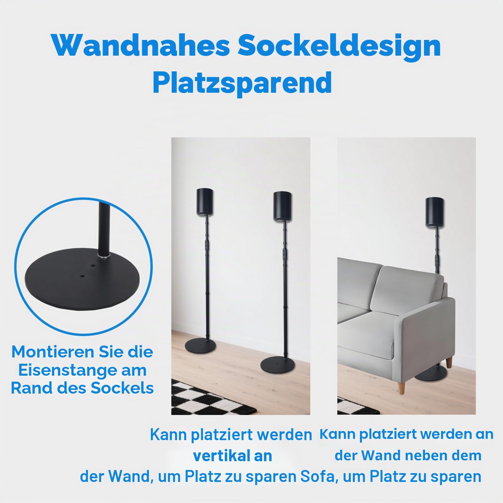 Höhenverstellbarer Lautsprecherständer für Satelliten- & Kleine Lautsprecher, 84-122cm Verstellbereich, Bis 8,8 Pfund Traglast, Einfache Montage, HD-718, 2er-Pack Schwarz