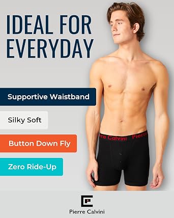 Pierre Calvini Mens Boxers With Button Fly - Boxer Shorts (6/12Pk)