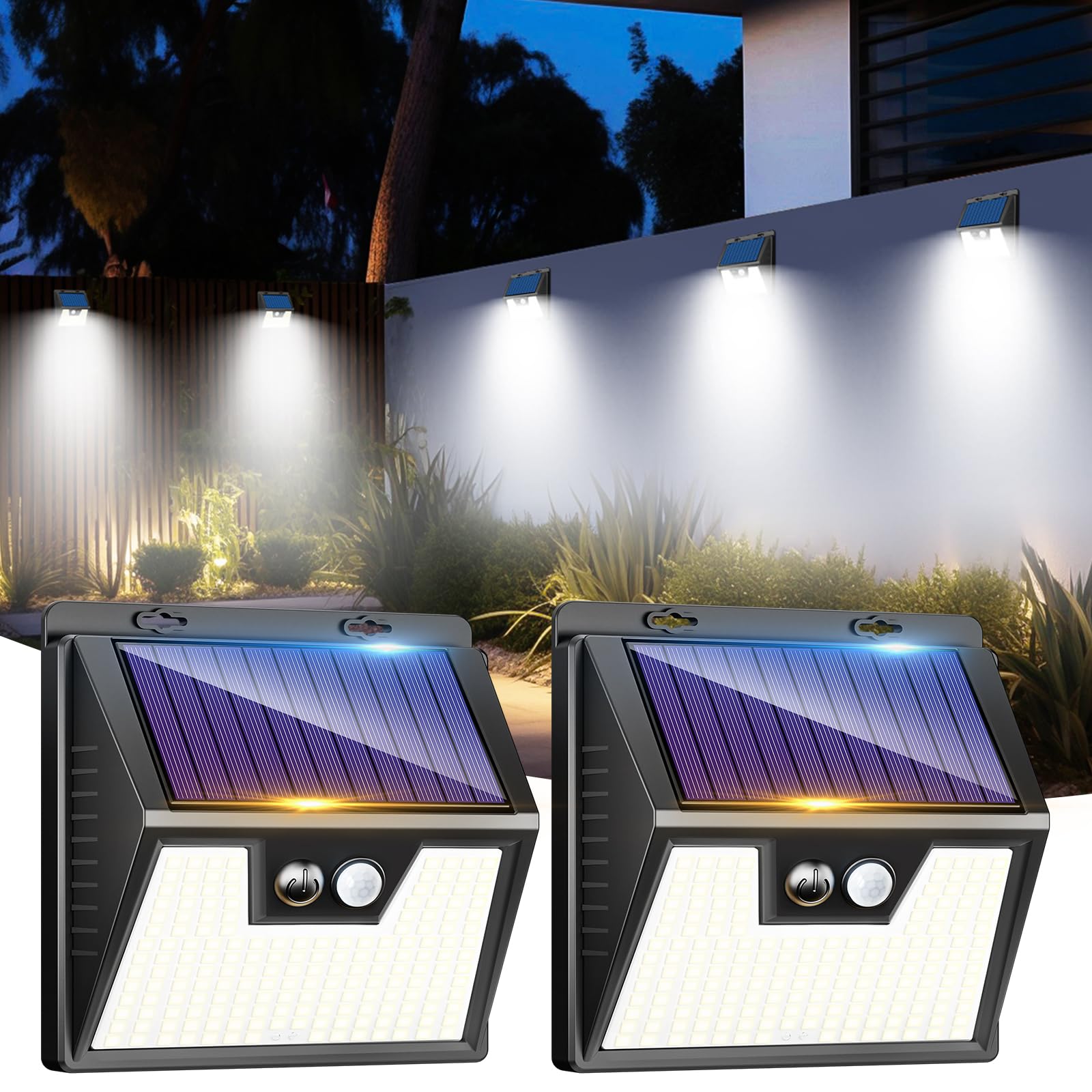 LOTMOS 6 Pack Solar Lights Outdoor Garden, 176 LED Ultra Bright Security Lights Motion Sensor, 3 Modes Waterproof Solar Powered Wall Fence Lights for Outside Stair Garage Yard Frontdoor, Cool White — view 13