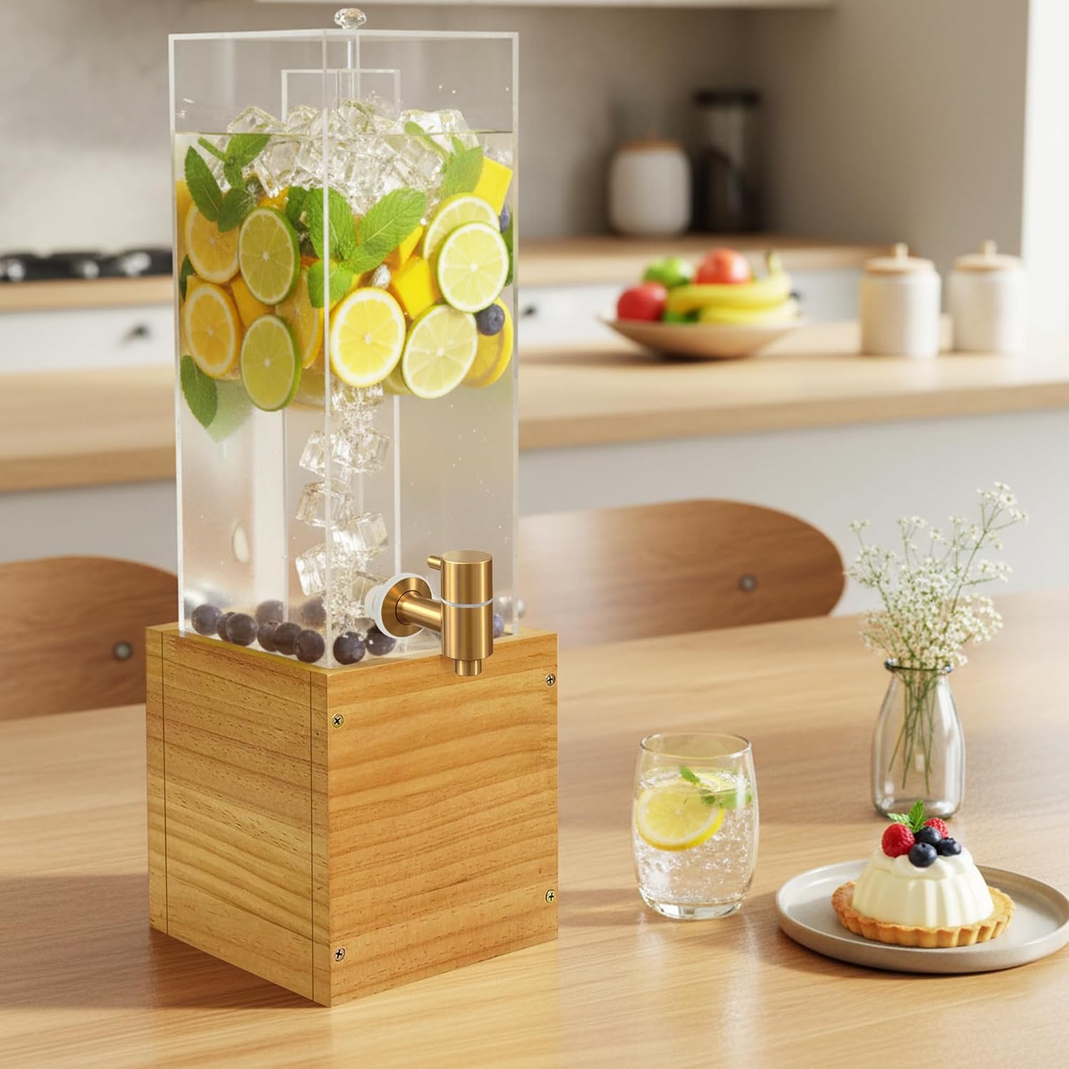 2 Gallon Drink Dispenser for Parties, Beverage Dispenser with Airtight Valve, Large Water Drink Dispenser, Water Dispenser with Wood Stand, Lemonade Dispenser for Water, Juice,Cocktails,Ice Tea - Image 2
