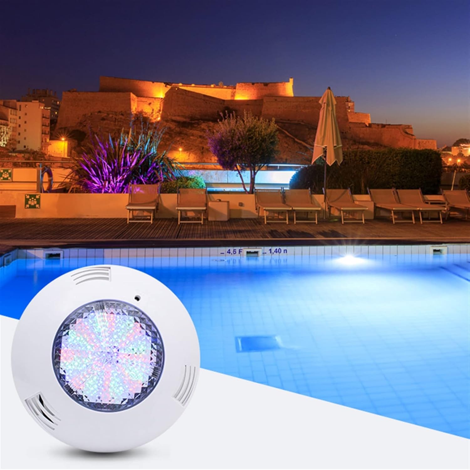 Ip68 Led Swimming Pool Lamps Waterproof Underwater Lights AC12V Outdoor SMD LED Pond Lights Submersible RGB Wall Mounted Lamps(Cold White,12W D230xH48mm)
