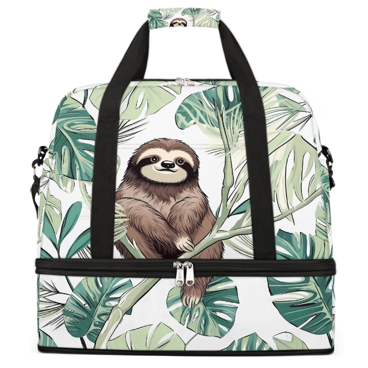 Borsone da viaggio pieghevole con foglie di palma bradipo, borsa da palestra espandibile con scomparto per scarpe, borsa da weekend di grande capacità, borsa da portare con sé, per viaggi, sport