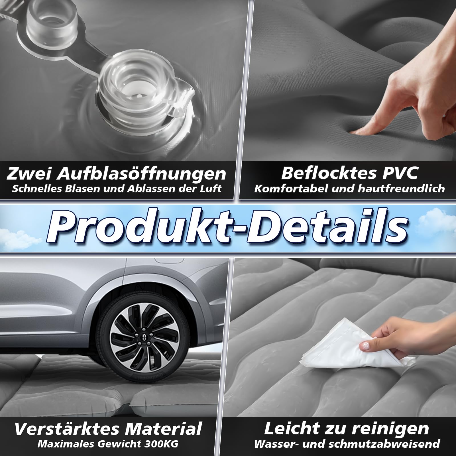 FORMIZON SUV Aufblasbare Matratze, 180 * 140cm Auto Luftmatratze, Aufblasbare Matratze Kofferraum mit Luftpumpe und 2 Kissen, Tragbare Doppelseitige Dickere Auto Bett für Reisen Camping Outdoor