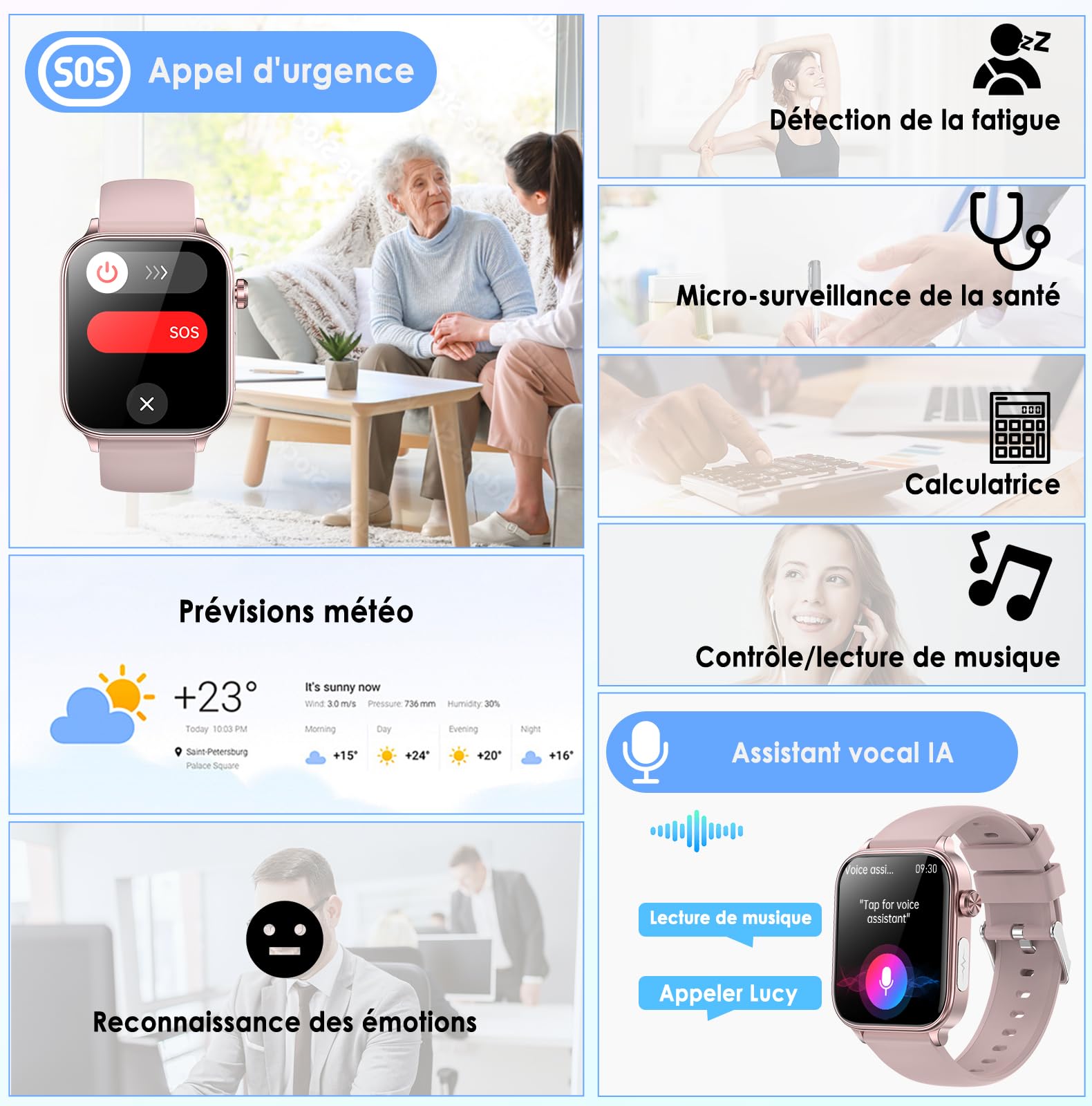 Marsyu Montre Connectée Santé avec ECG/HRV/Pression Artérielle/Sommeil/SOS