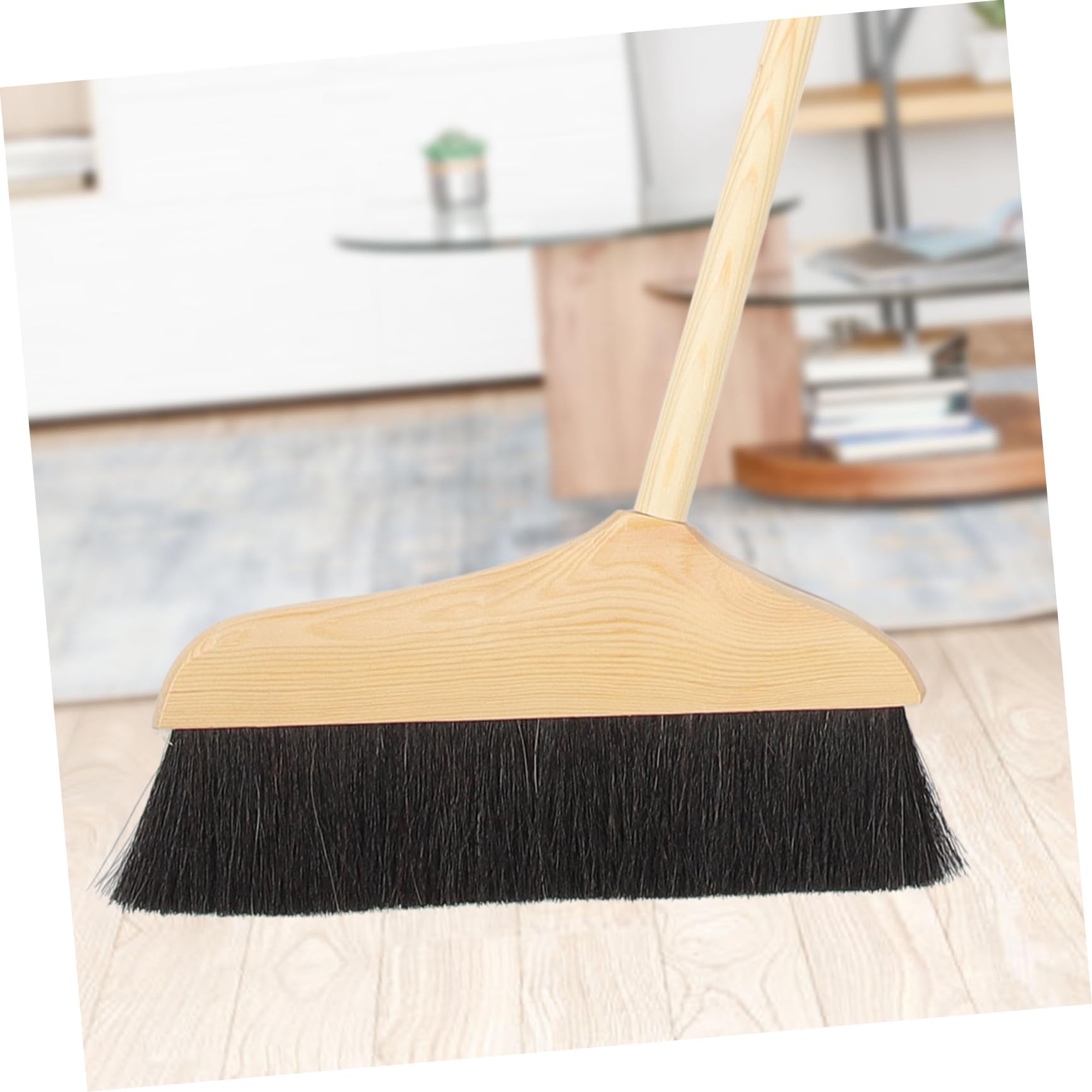 Escoba de Pelo de Madera Mango para Cepillo de Barrer, Cerdas Suaves y Largo Mango, Adecuado para Limpieza de Suelos y Alfombras