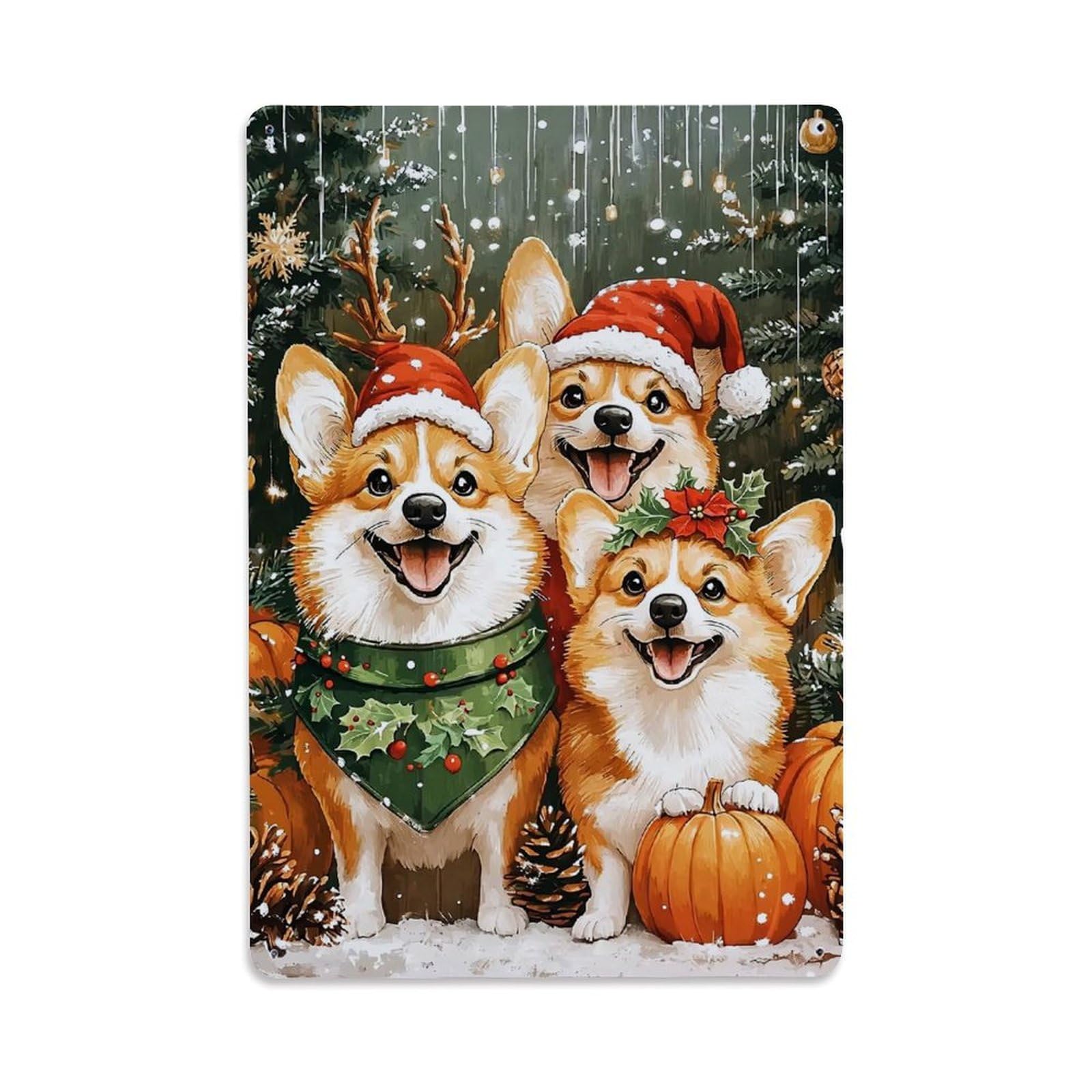 Jdfenggu Vintage Christmas Corgi Holiday Scene Retro Metal Tin Sign, Decor Art Poster For Bar, Home, Man Cave, Kitchen, Laundry Room Gift 8X12inch