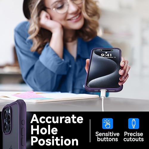 Miniatura 5 de Mkeke Funda para iPhone 15 Pro, no amarilla protección de grado militar a prueba de golpes, para Apple iPhone 15 Pro 2023, color morado