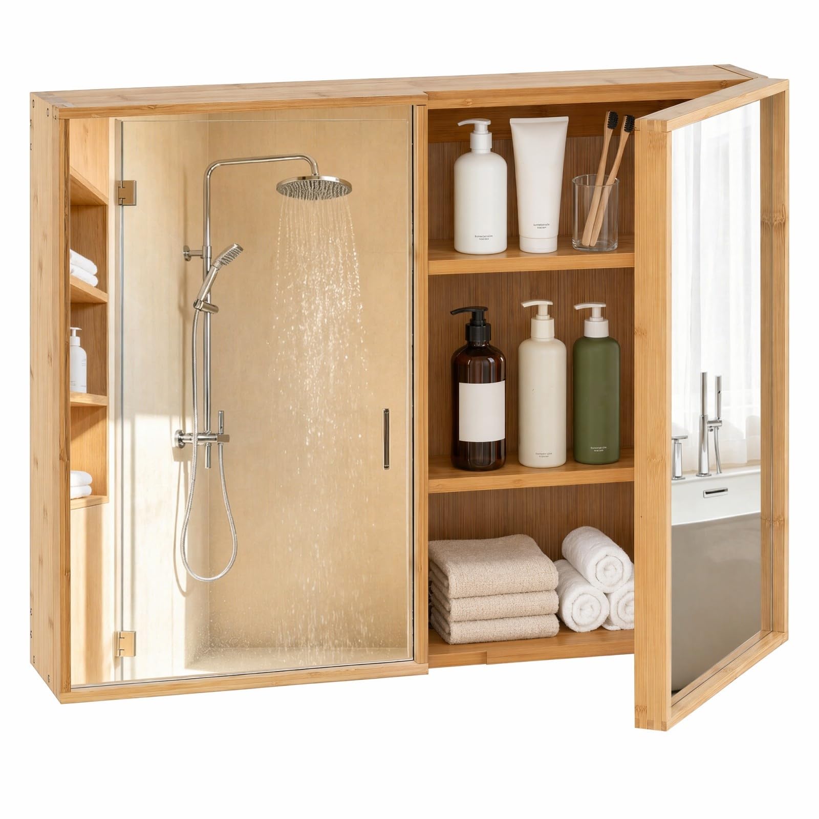 LIFEZEAL Mueble de Baño con Espejo y Estantes Ajustables | Gabinete Colgante de Pared, Puerta con Espejo, Ahorra Espacio, Ideal para Inodoro o Lavabo