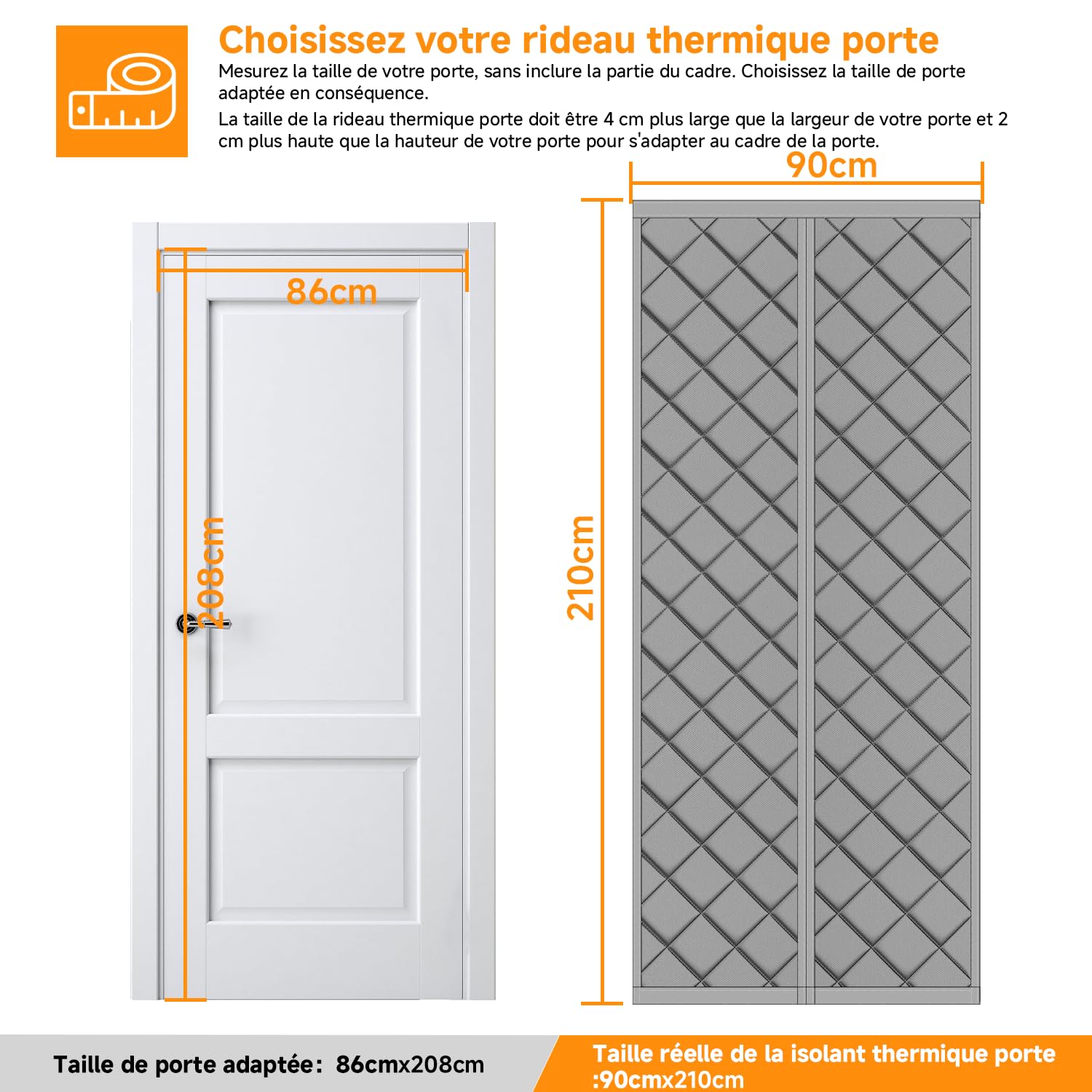 HOFUDON Rideau de Porte Isolant Thermique Magnétique 90x210 cm